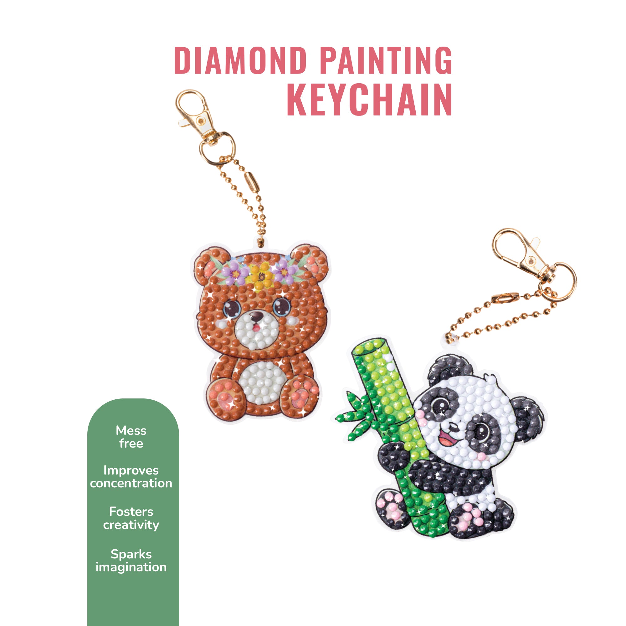 Diamond Painting Key Chain Kit Bear & Panda 8 X 7cm 2pc Box