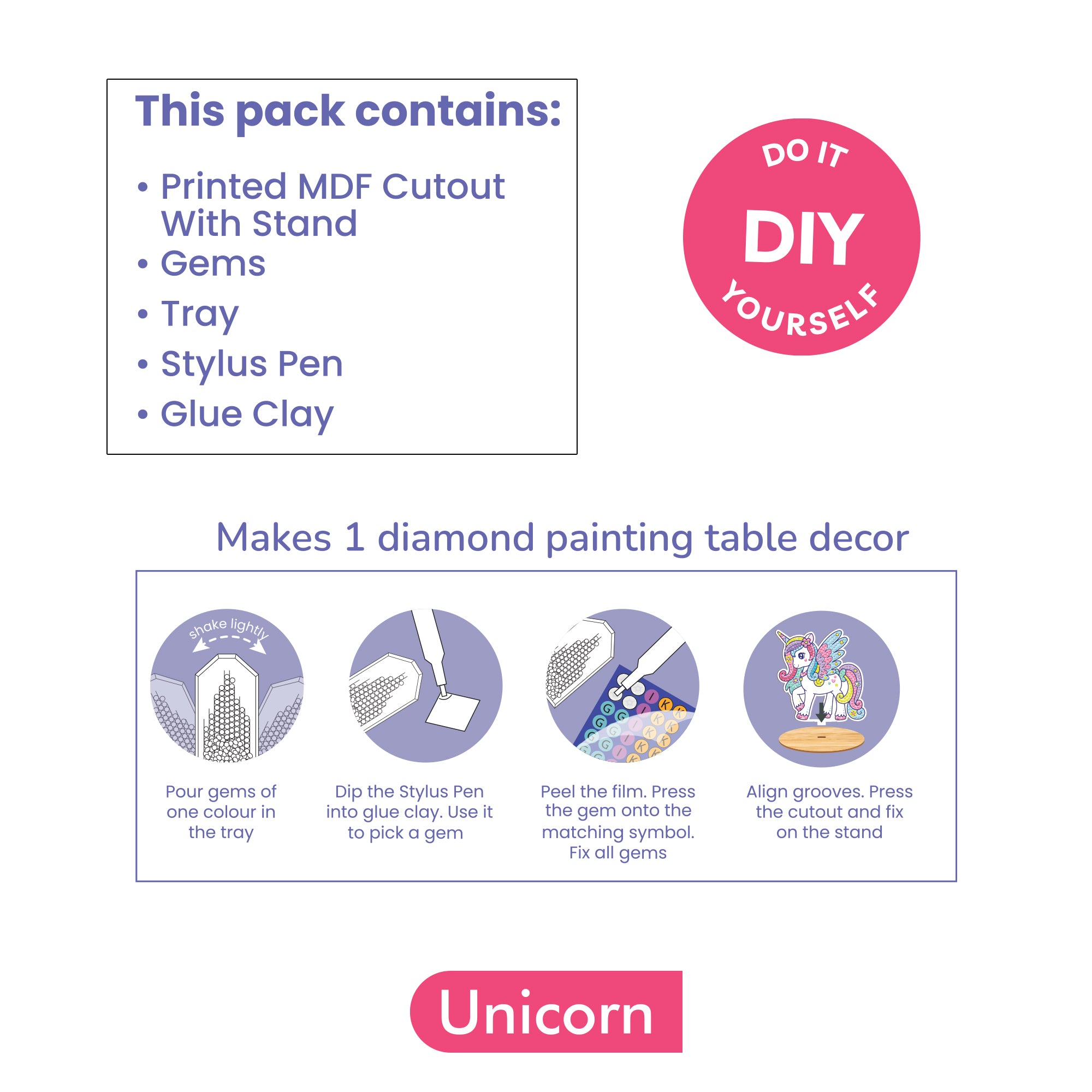 Diamond Painting Table Decor Unicorn 10.6 X 11cm 1pc Box