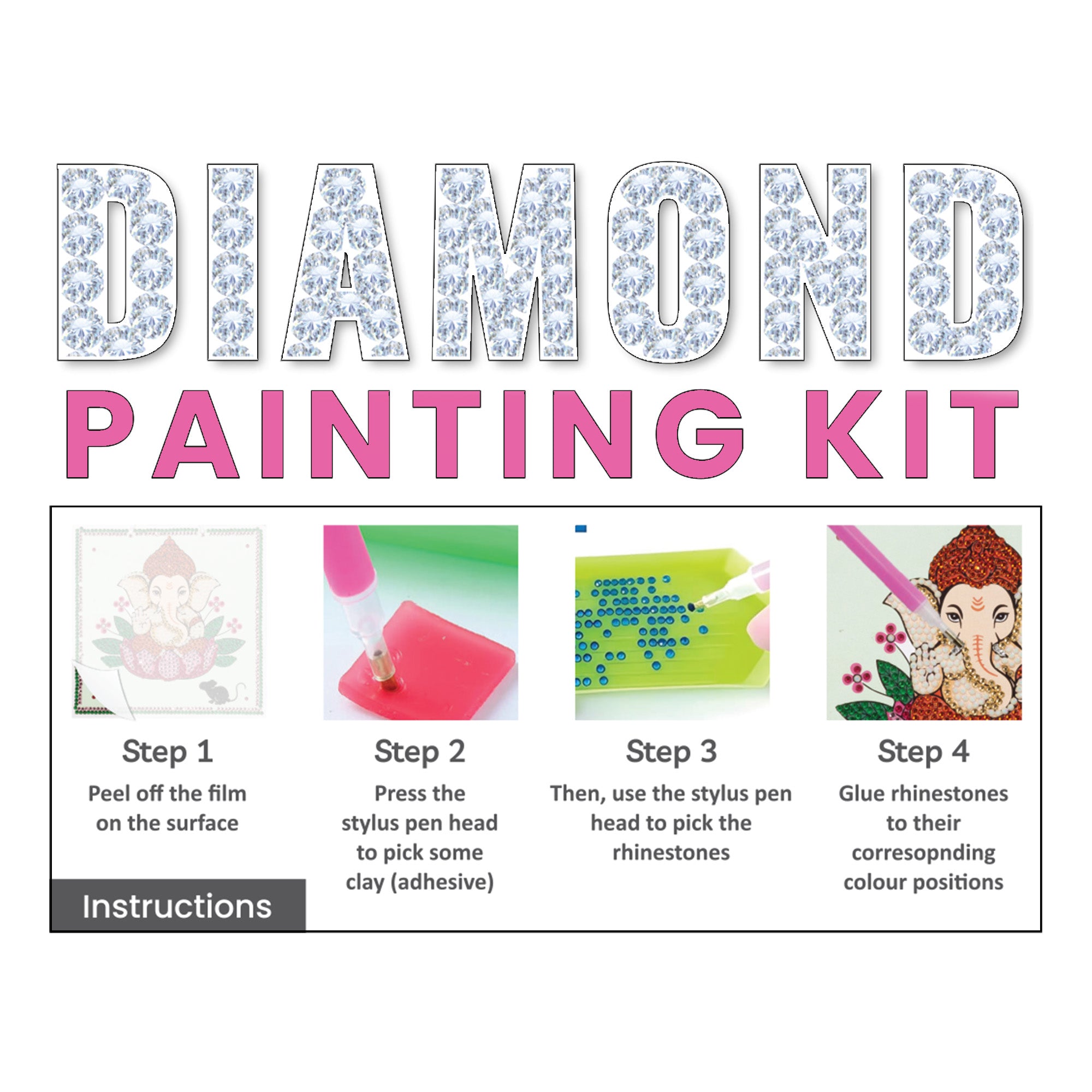 DIY Diamond Painting Kit Ganesha 6 X 6inch 1 Box