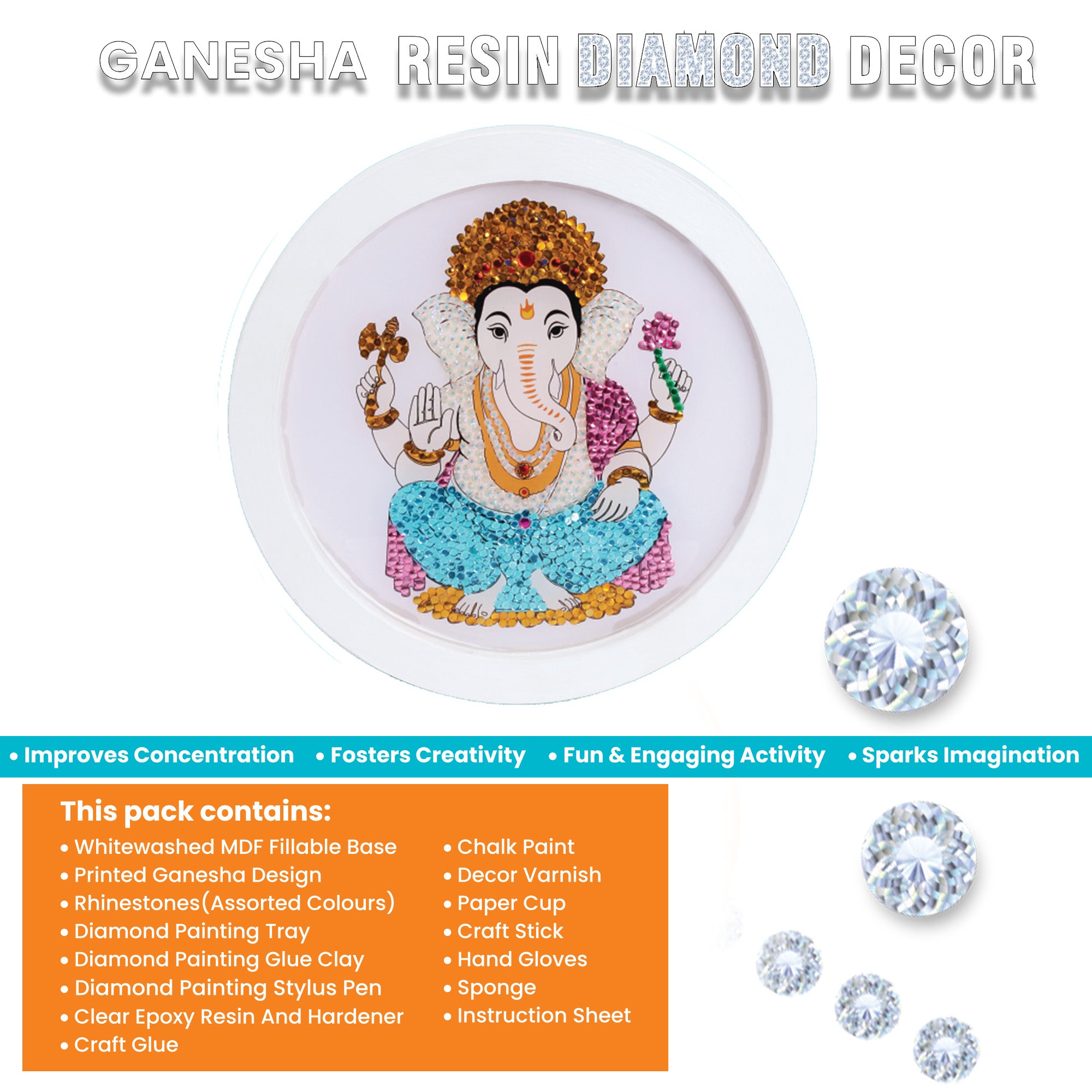 DIY Diamond Resin Decor Kit Ganesha 8 X 8inch 1 Box