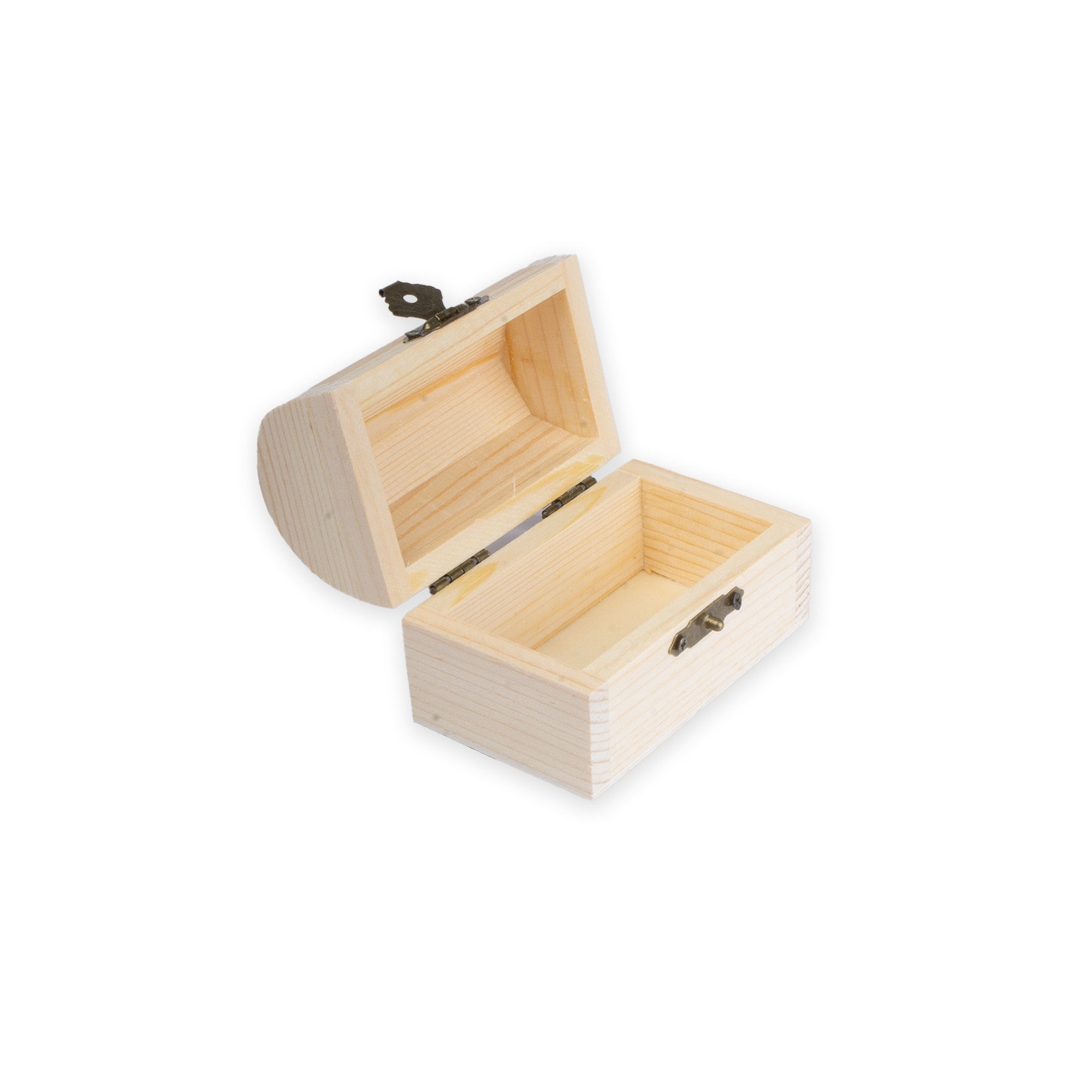 Pinewood Box with Metal Latch Round Top Chest L3.5 x W1.9 x H2.4 1pc