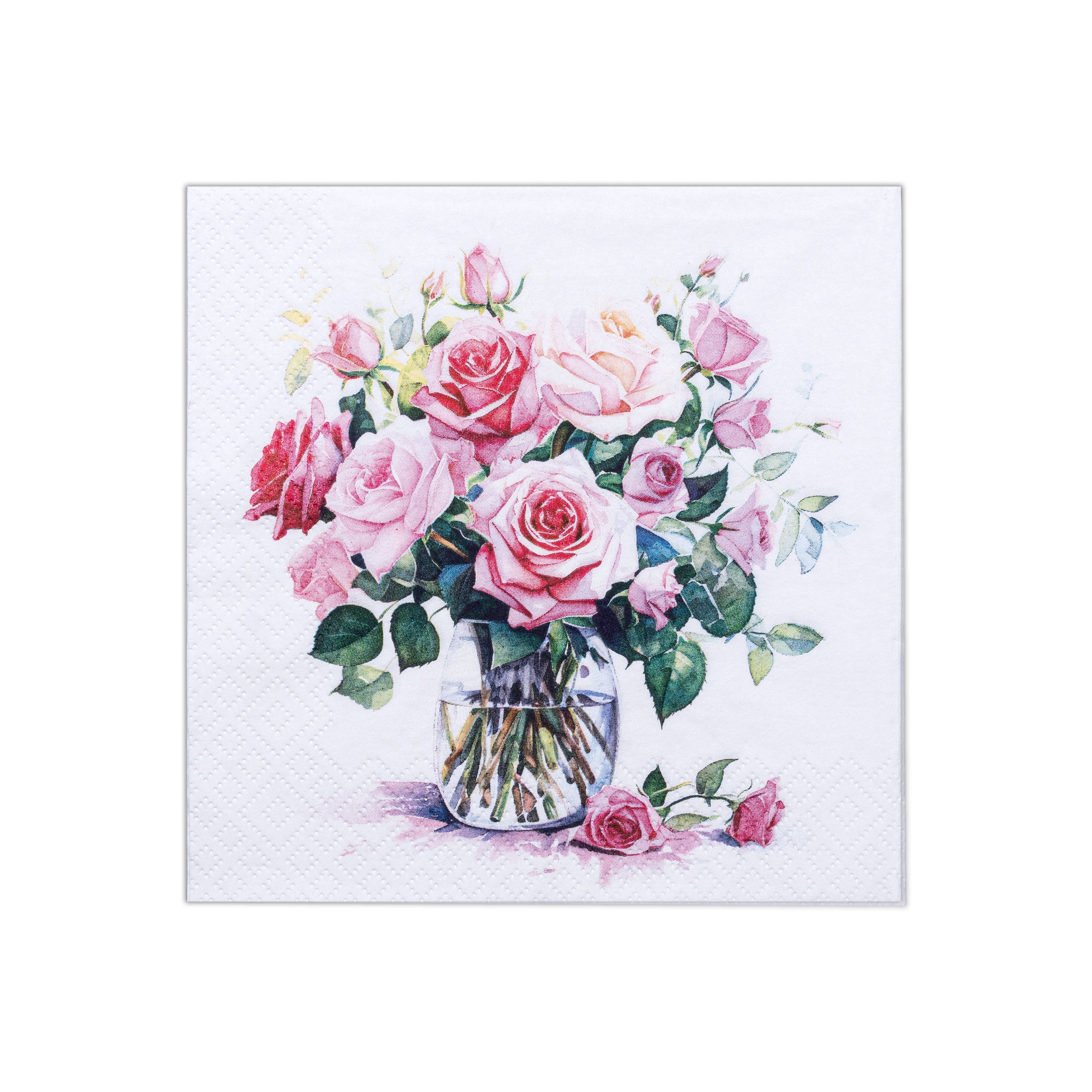 Decoupage Napkin Rose Vase 13 X 13inch 3PLY 1pc