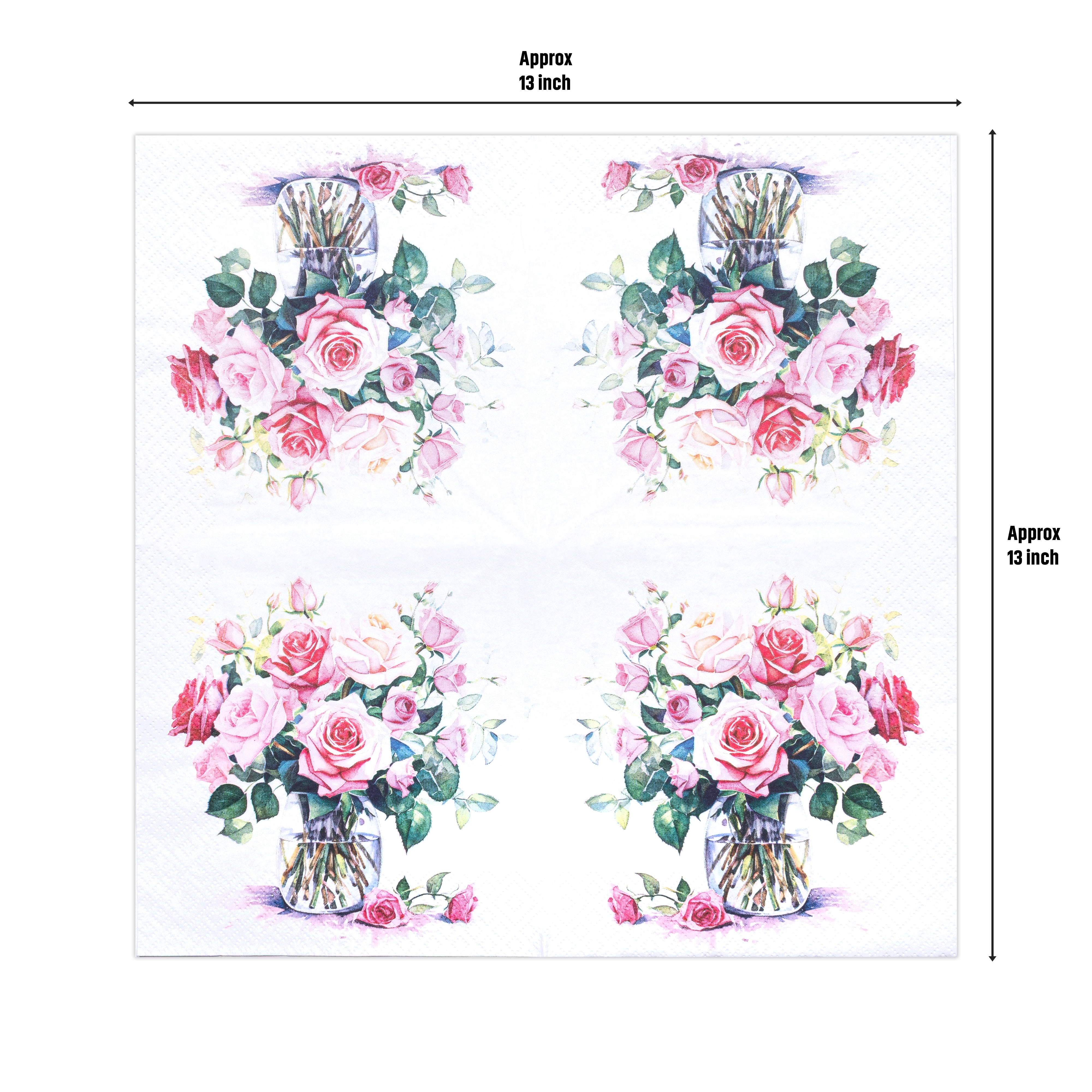 Decoupage Napkin Rose Vase 13 X 13inch 3PLY 1pc