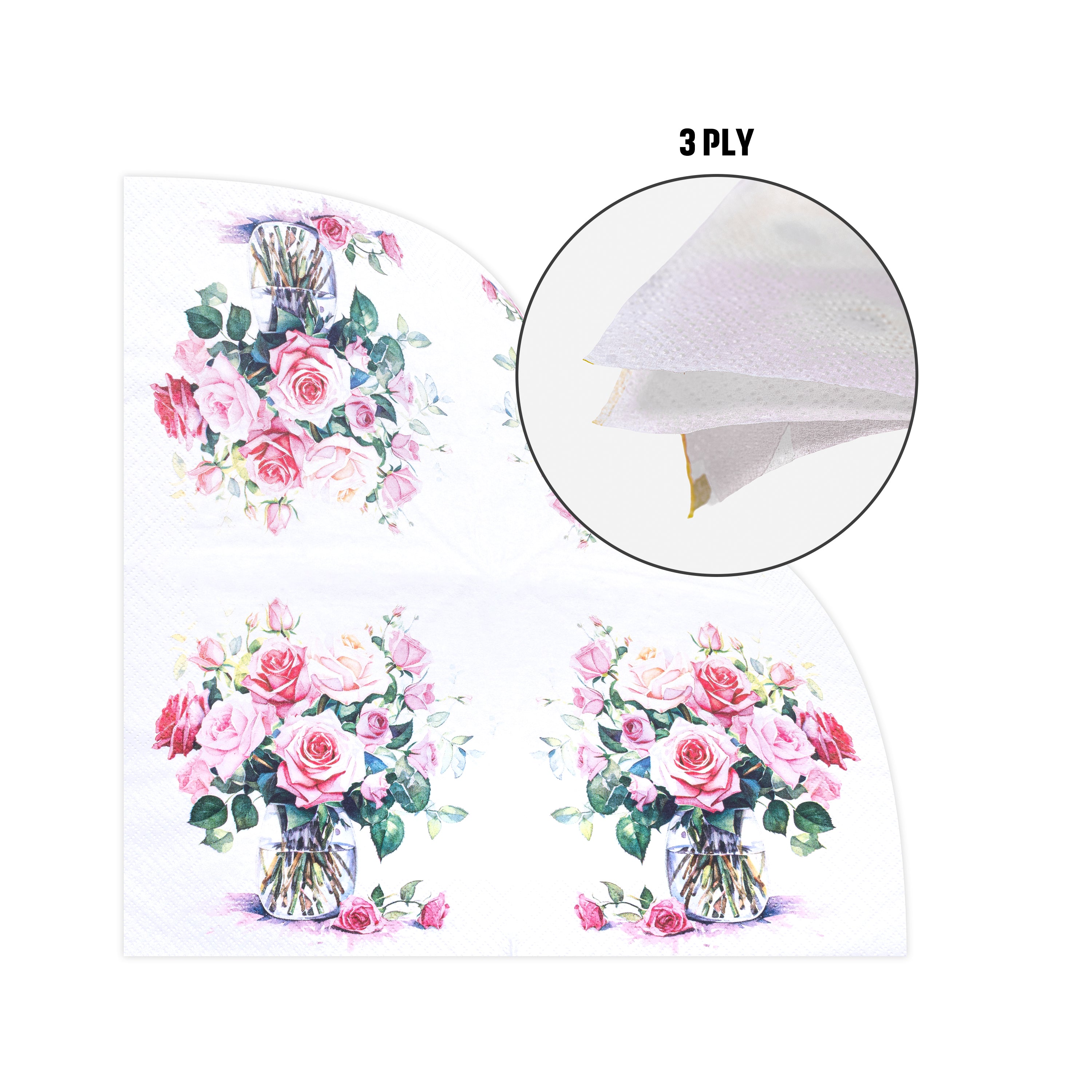 Decoupage Napkin Rose Vase 13 X 13inch 3PLY 1pc