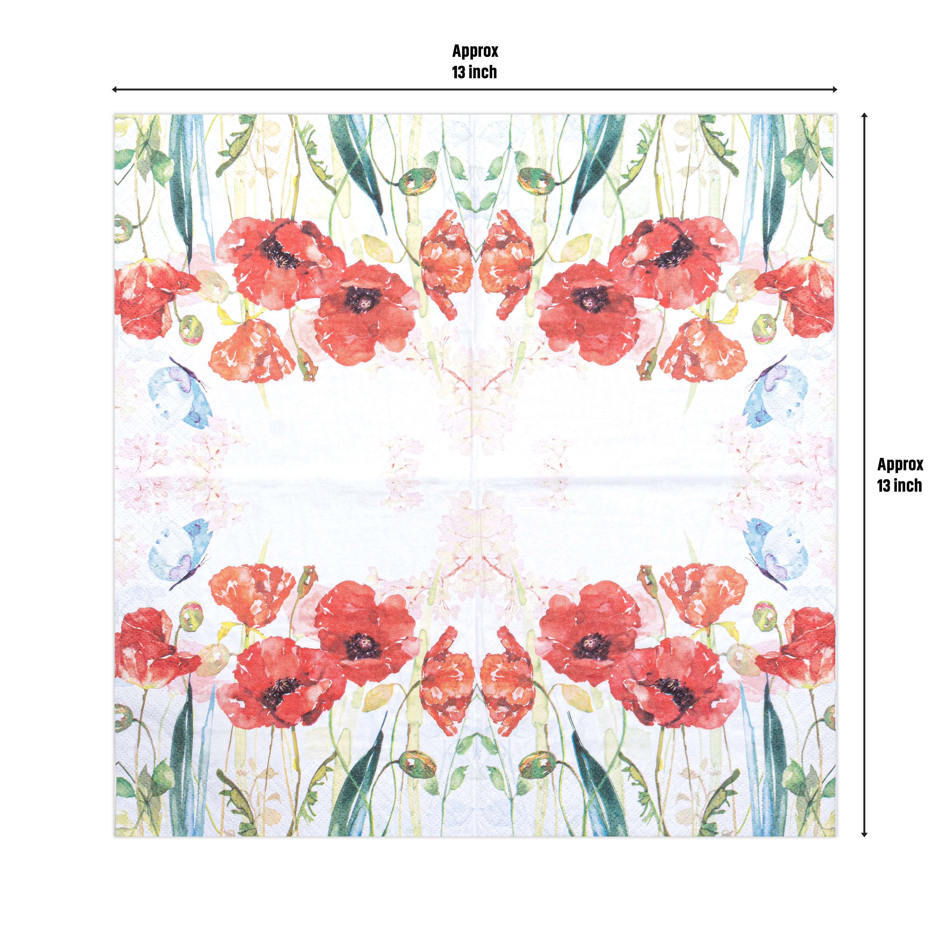 Decoupage Napkin Poppy Blossom 13 X 13inch 3PLY 1pc