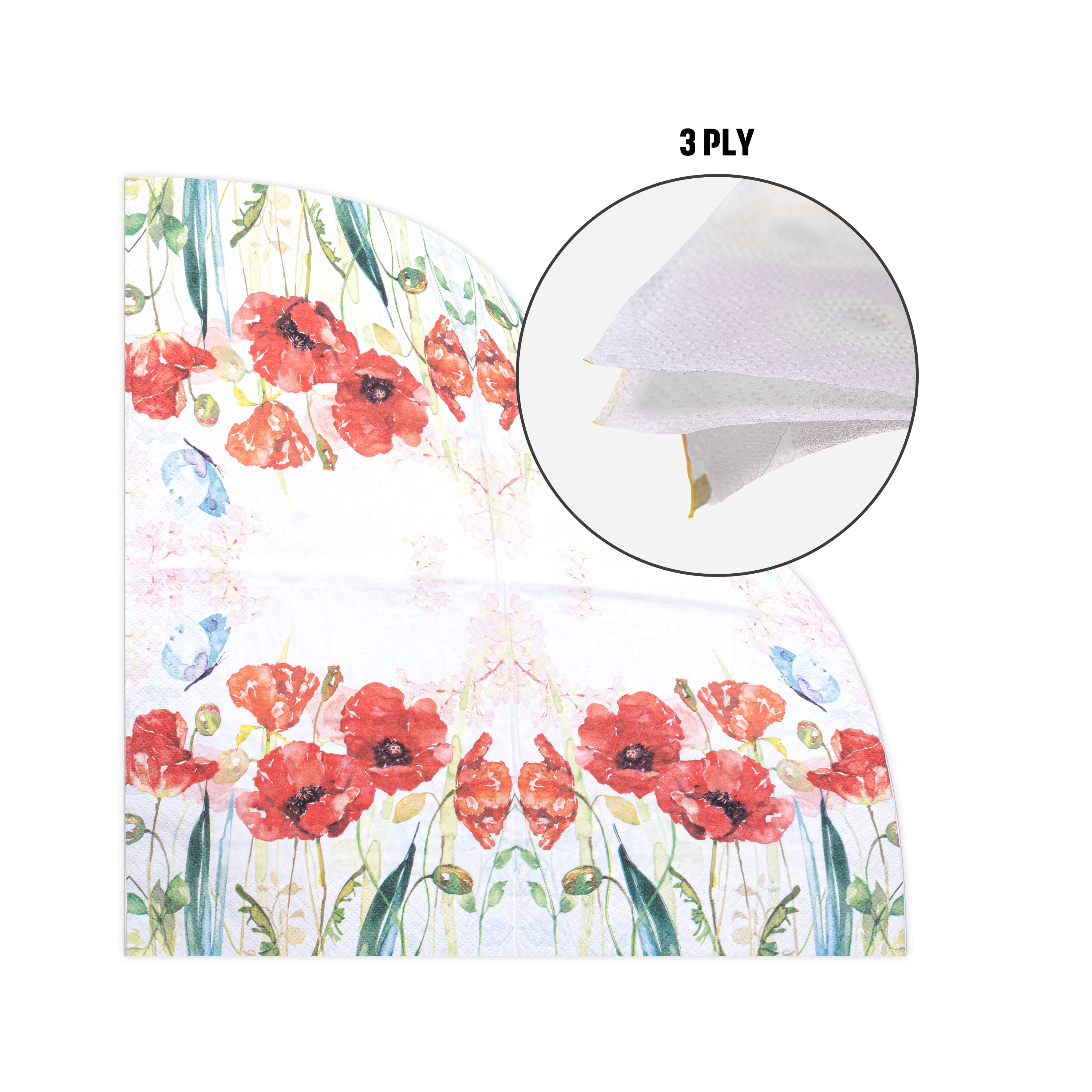 Decoupage Napkin Poppy Blossom 13 X 13inch 3PLY 1pc