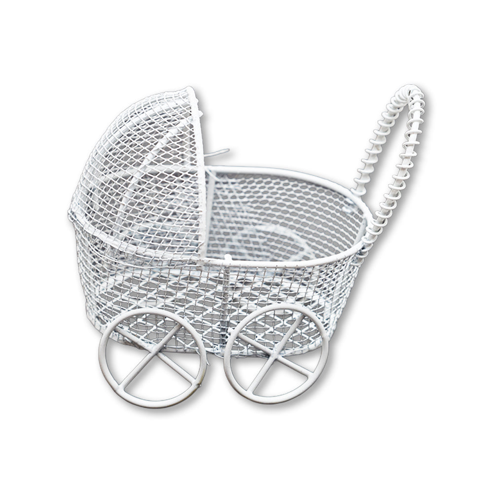 Mini Metal Wire Pram White L7 X W6.5Cm 1 Pc