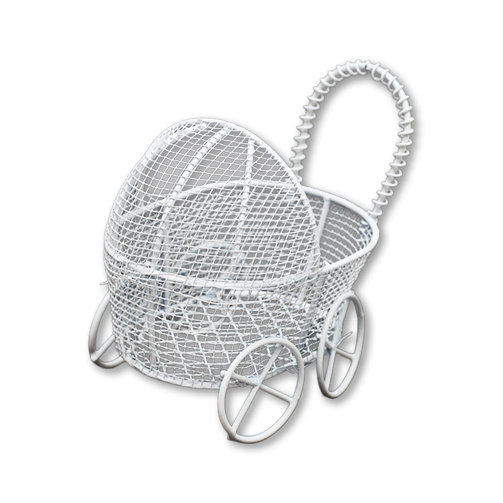 Mini Metal Wire Pram White L7 X W6.5Cm 1 Pc
