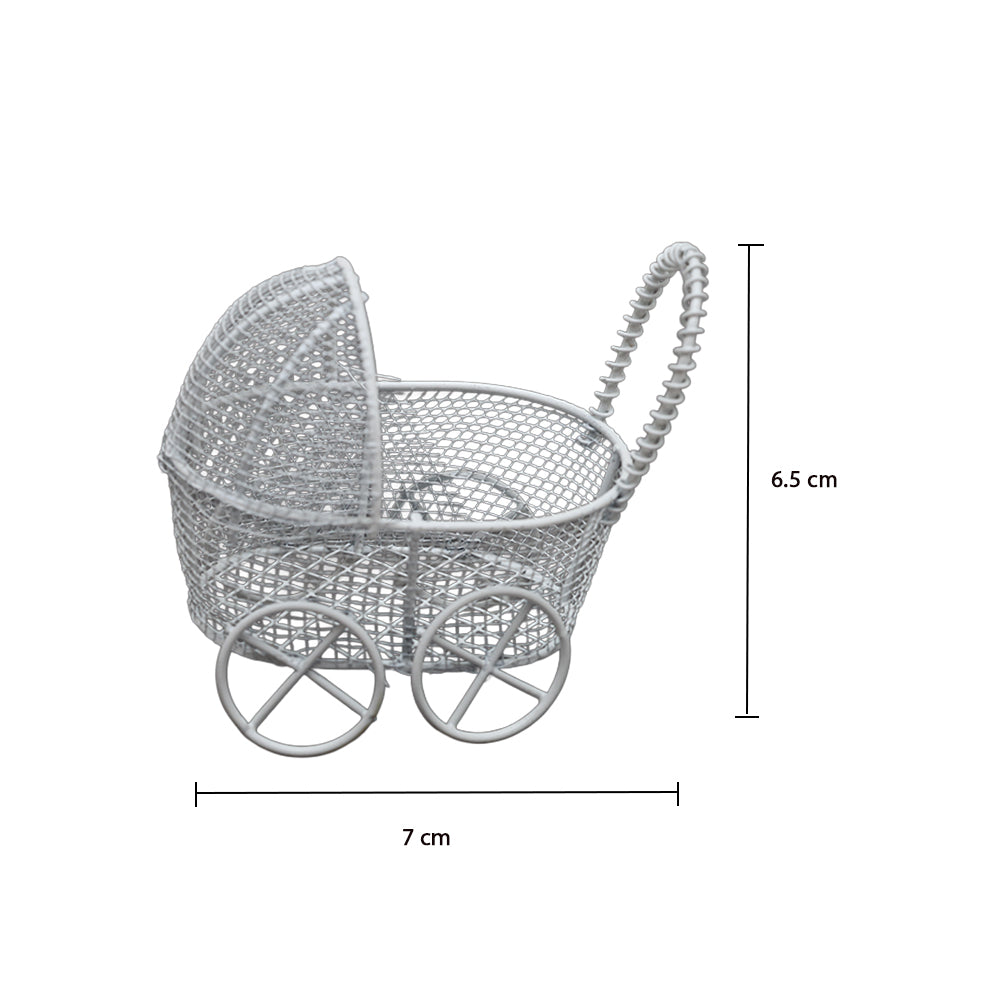 Mini Metal Wire Pram White L7 X W6.5Cm 1 Pc