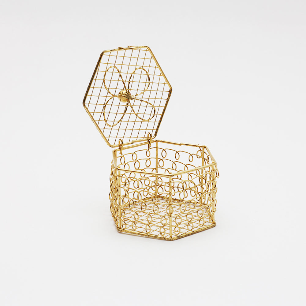 Mini Metal Wire Gift Box Hexagon Gold L6 X W4Cm 1 Pc