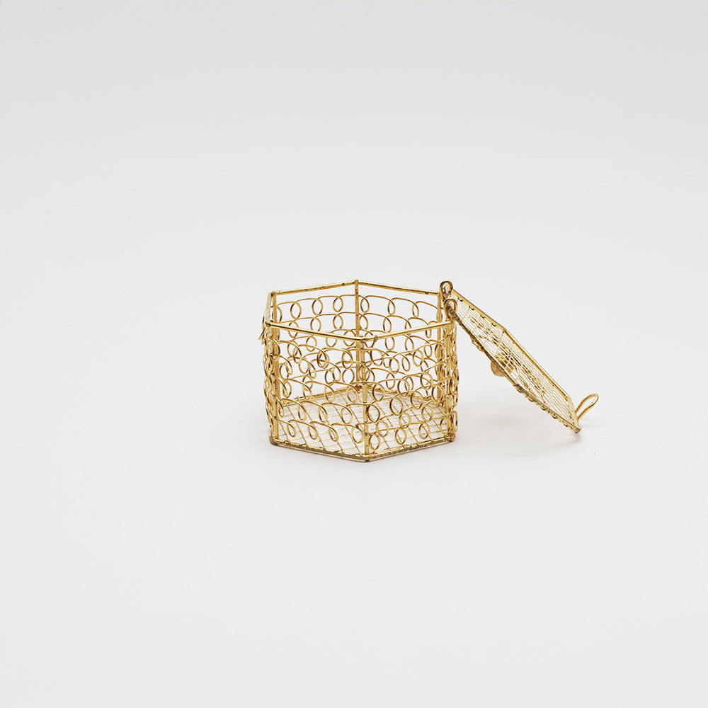 Mini Metal Wire Gift Box Hexagon Gold L6 X W4Cm 1 Pc
