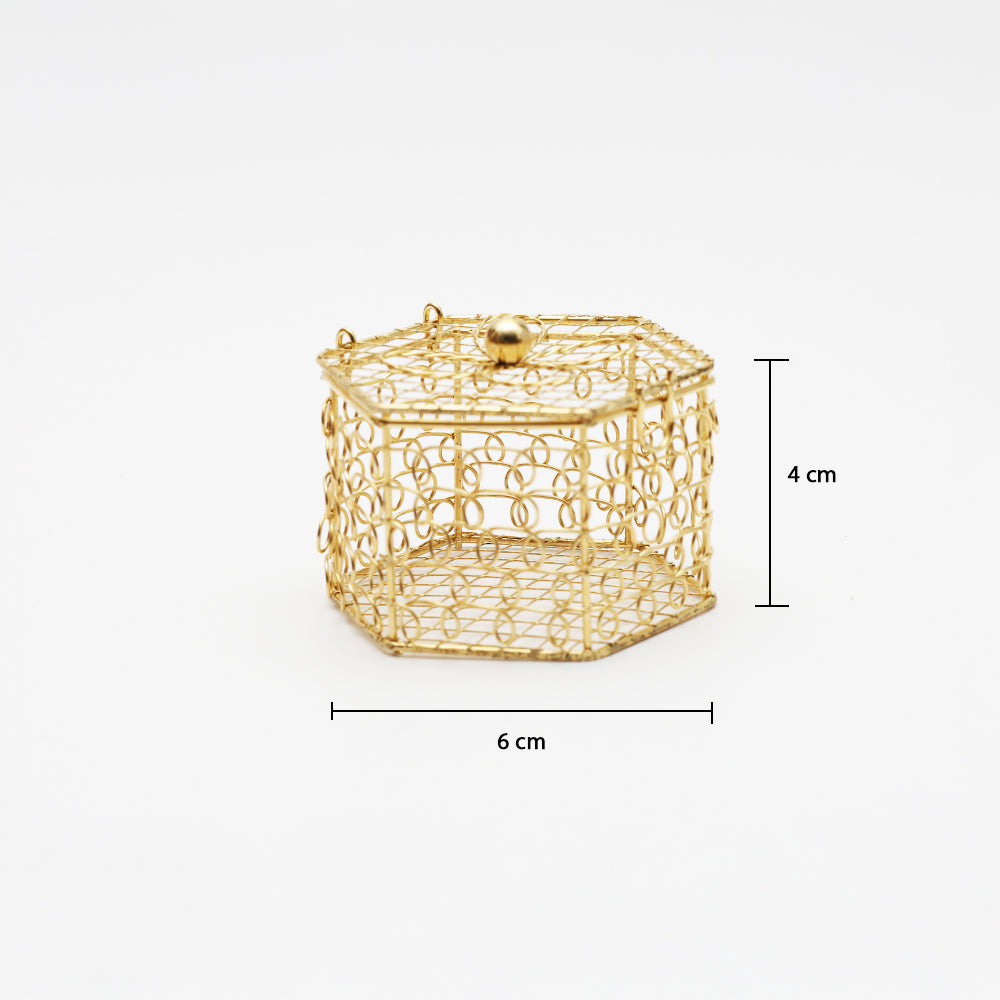 Mini Metal Wire Gift Box Hexagon Gold L6 X W4Cm 1 Pc