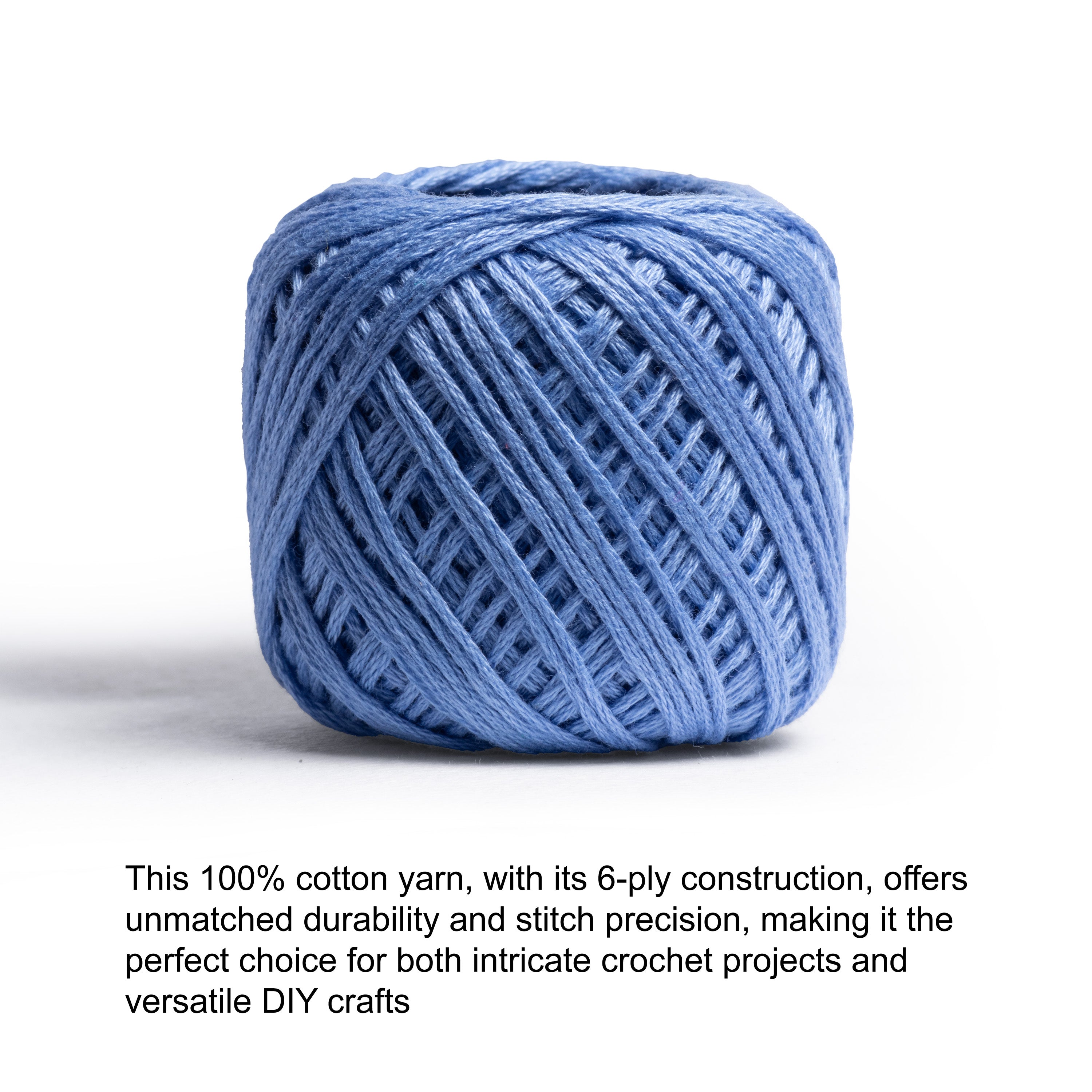 Crochet & Embroidery Thread - Cotton, 6 Ply, Light Denim, Approx. 32mt Ball