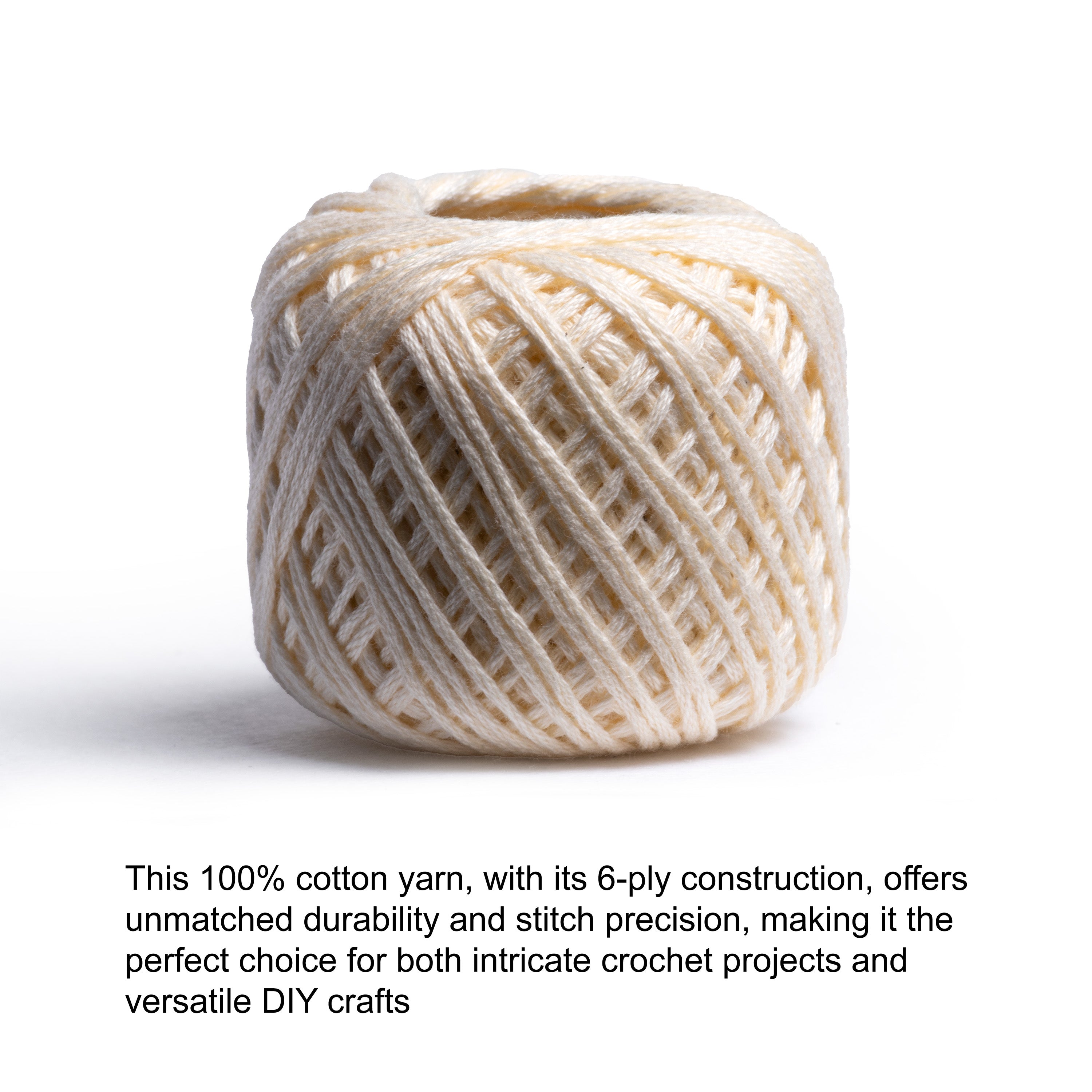Crochet & Embroidery Thread - Cotton, 6 Ply, Cream, Approx. 32mt Ball