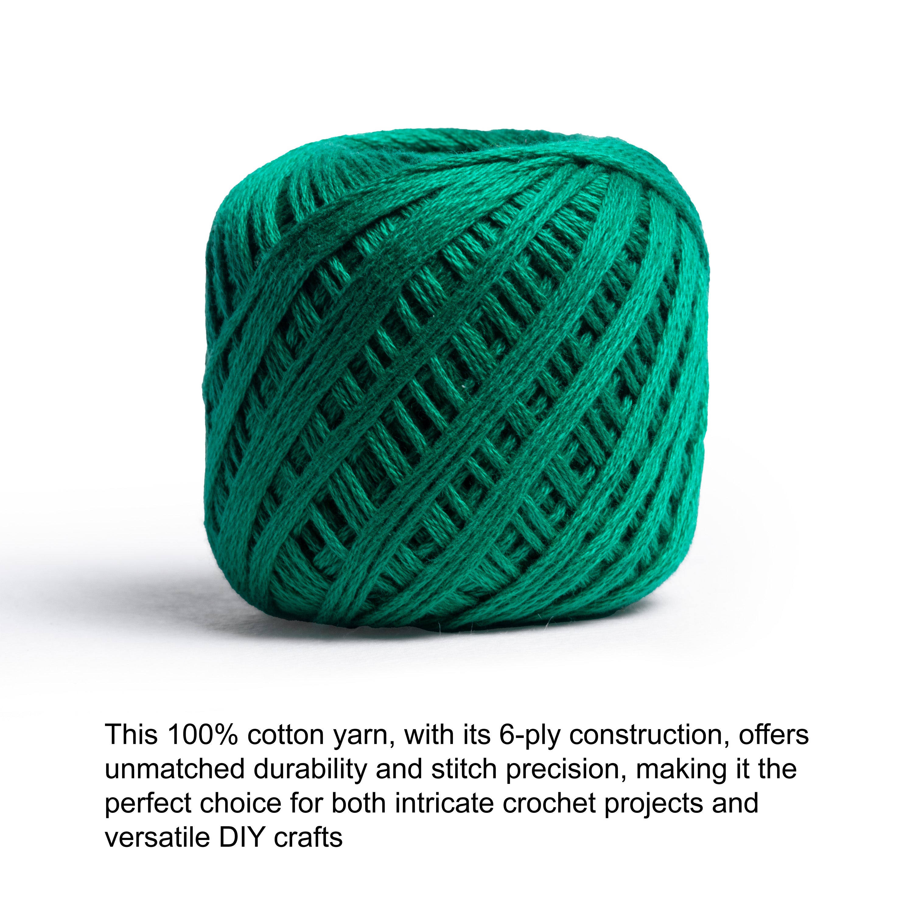 Crochet & Embroidery Thread - Cotton, 6 Ply, Emerald Green, Approx. 32mt Ball