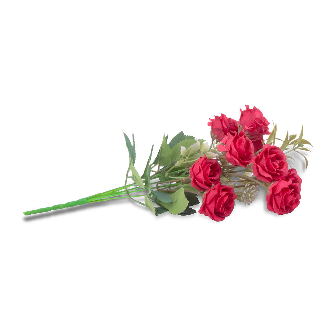 Artificial Flower Button Rose Bunch Red 12inch 1Sprig