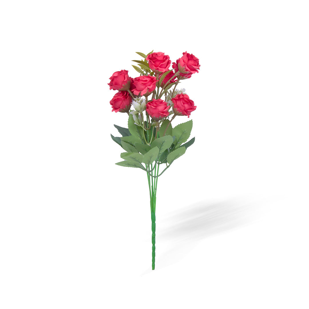 Artificial Flower Button Rose Bunch Red 12inch 1Sprig