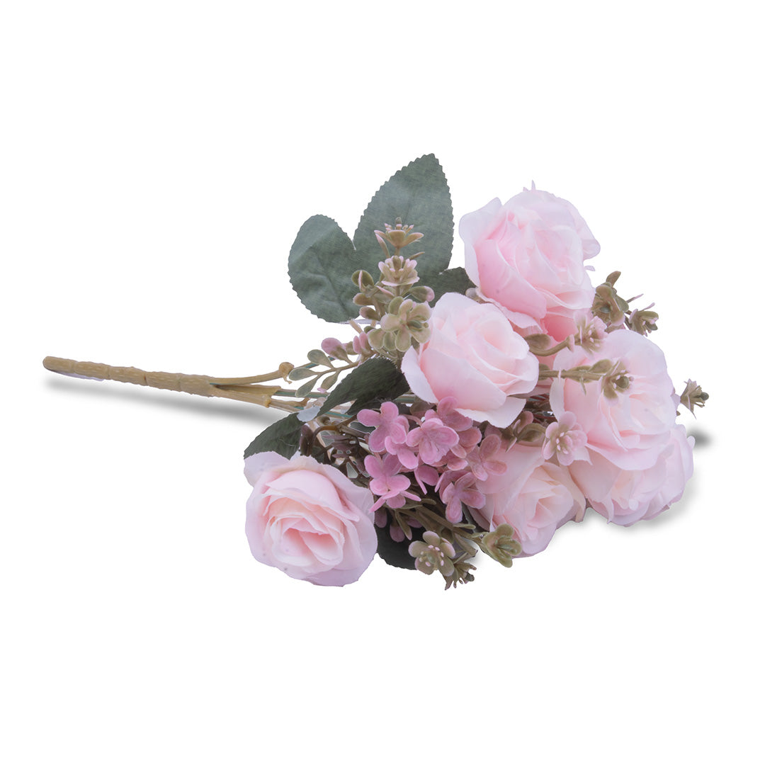 Artificial Flower Small Rose Bunch Pink 11inch 1Sprig
