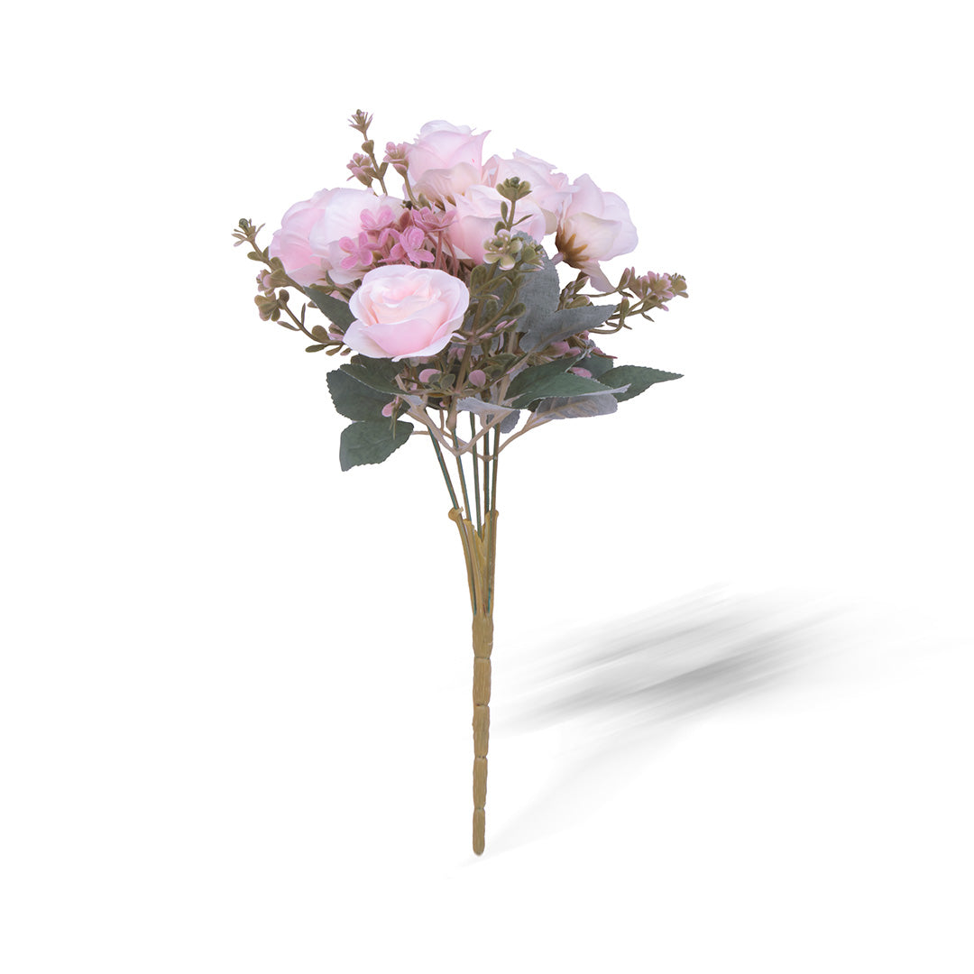 Artificial Flower Small Rose Bunch Pink 11inch 1Sprig