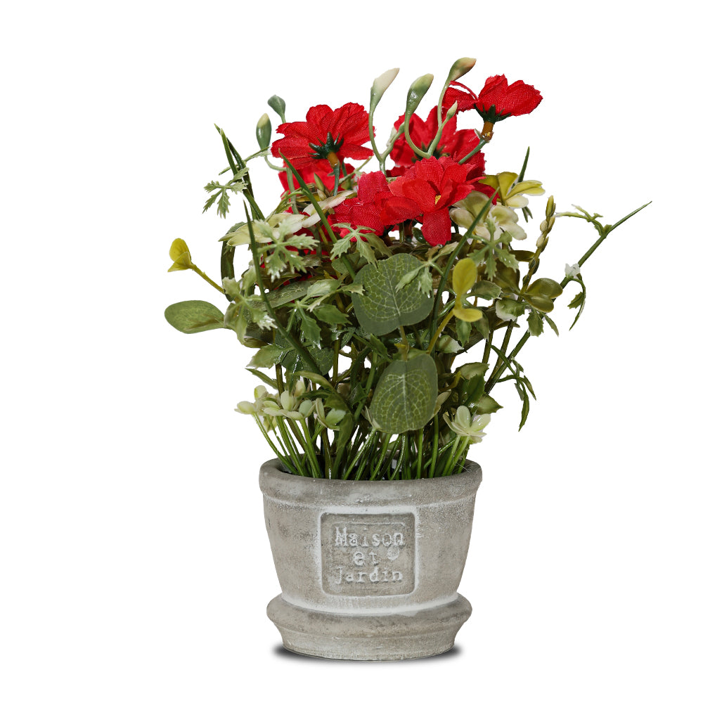 Artificial Flower in Ceramic Pot Red Daisy 8X5inch 1pc