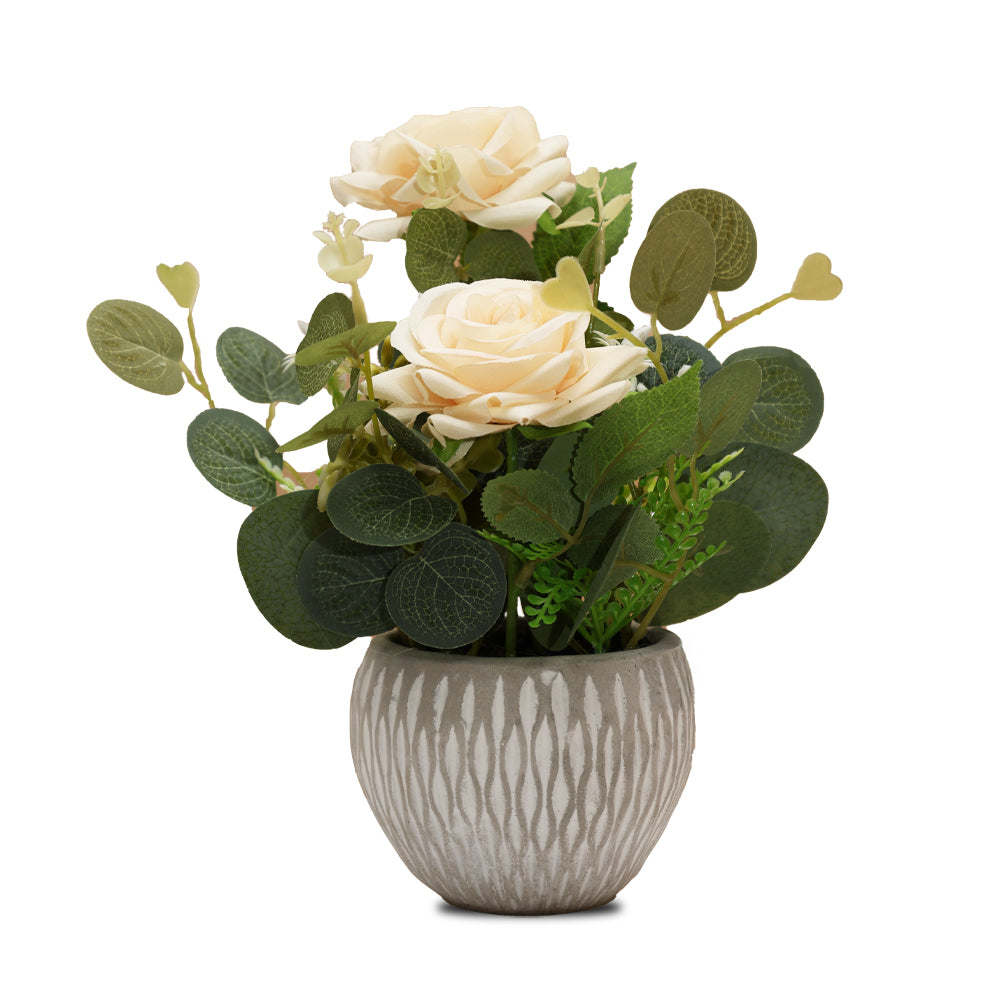 Artificial Flower in Ceramic Pot Off white Rose 8X5inch 1pc