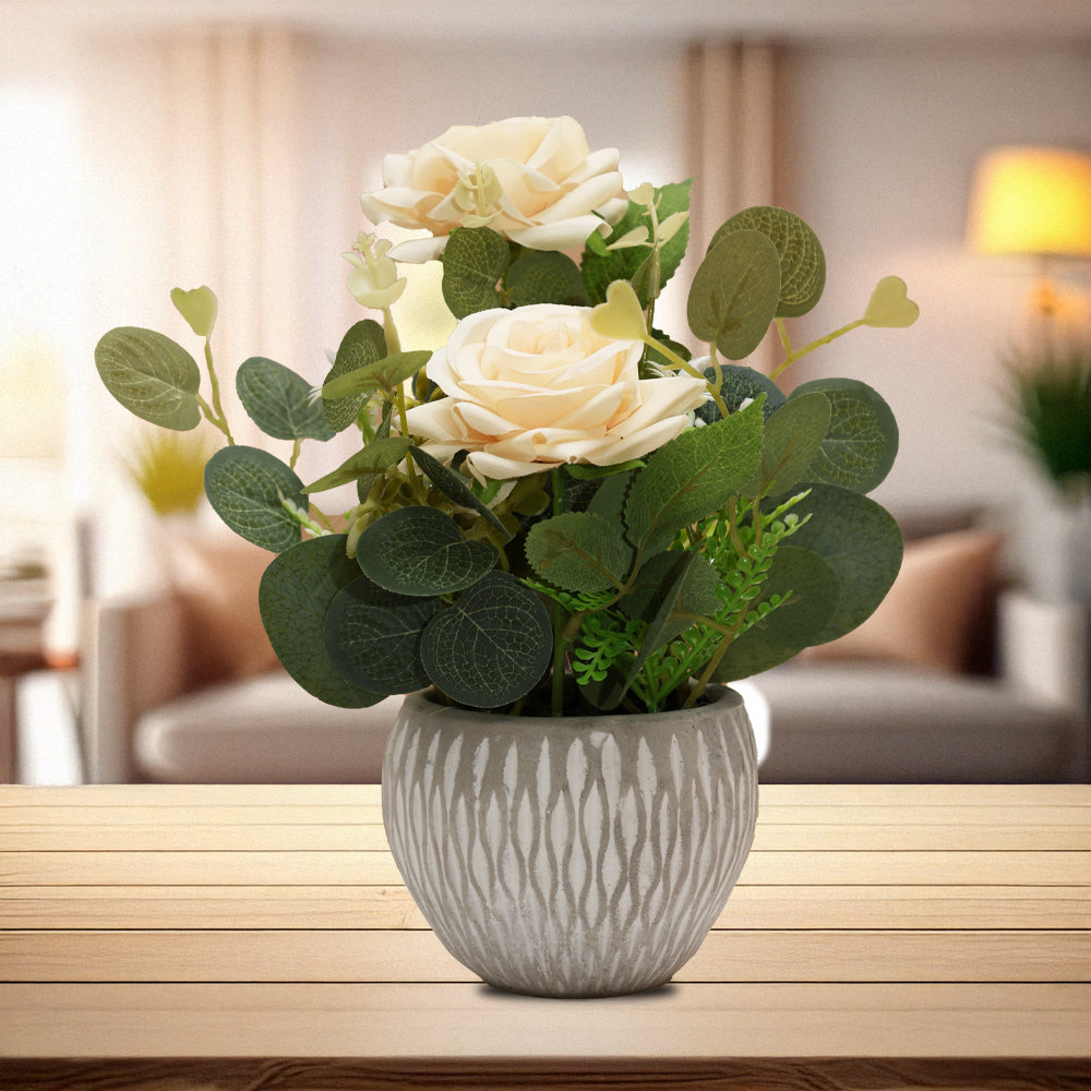 Artificial Flower in Ceramic Pot Off white Rose 8X5inch 1pc