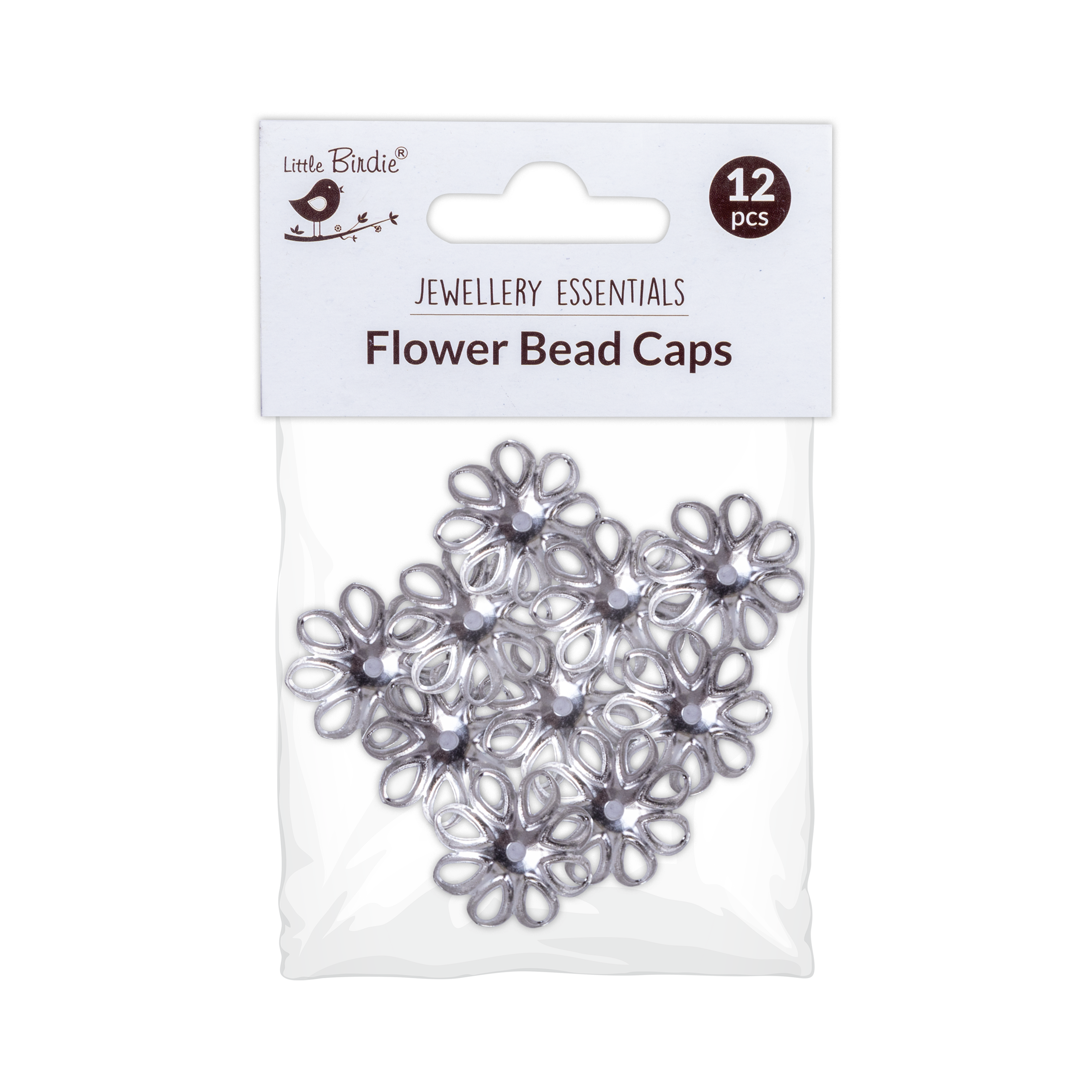 Findings Bead Cap Flower 13mm 8 Petal Silver 12pcs