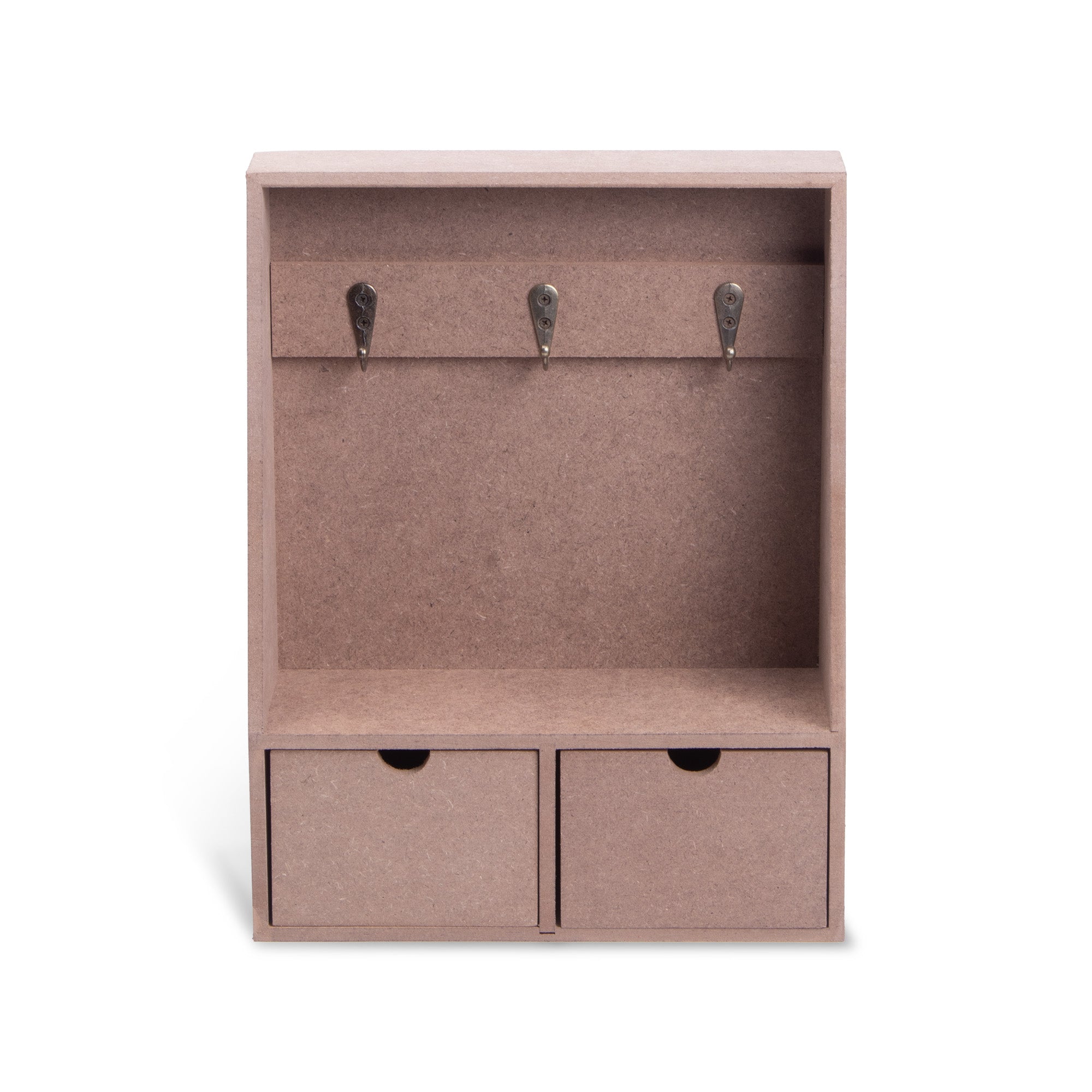 MDF Organizer with 3 Hooks and 2 Drawers Approx L 8.70 X W 3.14 X H 11.25in 5mm Thick 1pc