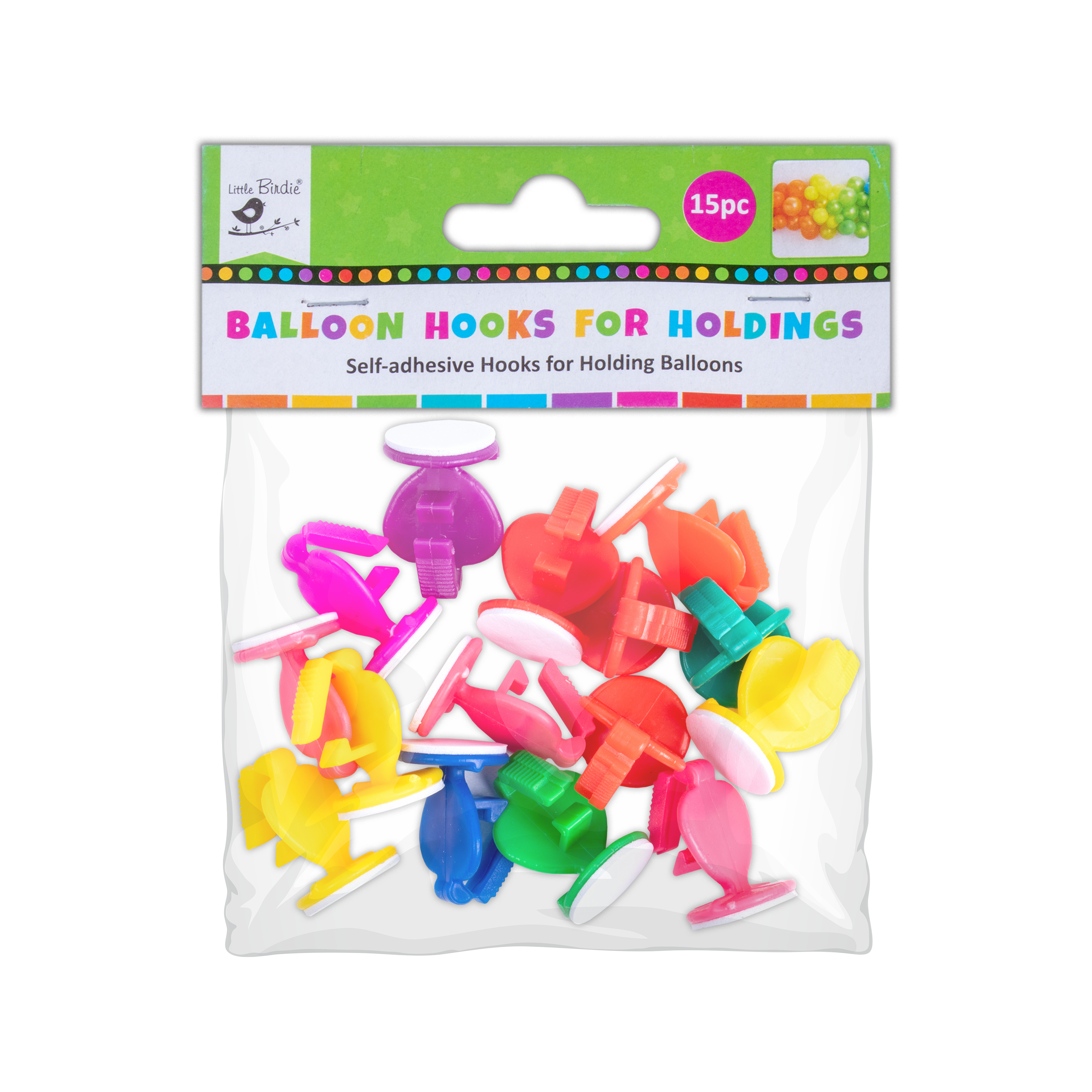Self Adhesive Hooks For Holding Balloons Assorted 15pc