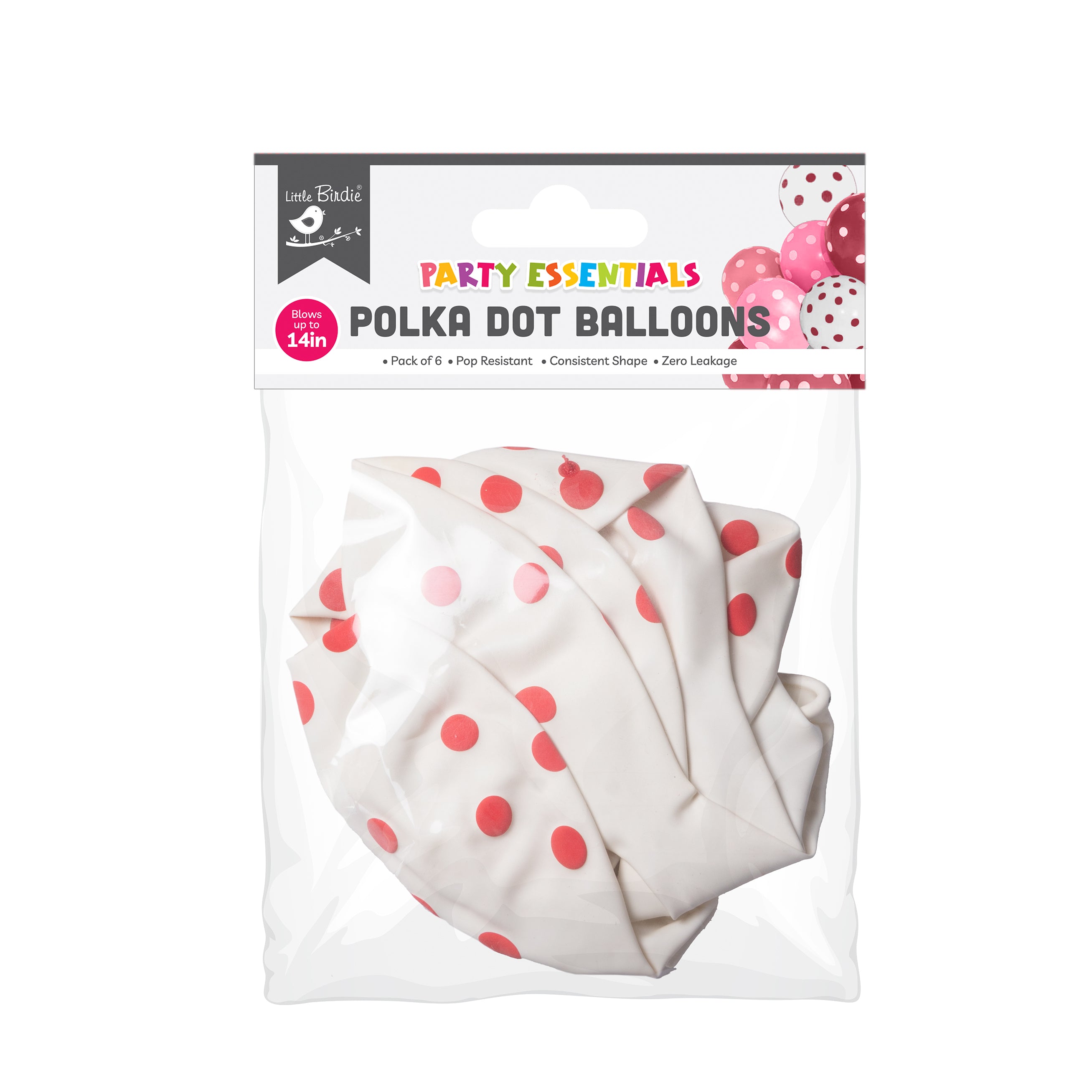 Polka Dot Balloons 14`` when inflated White 6Pcs