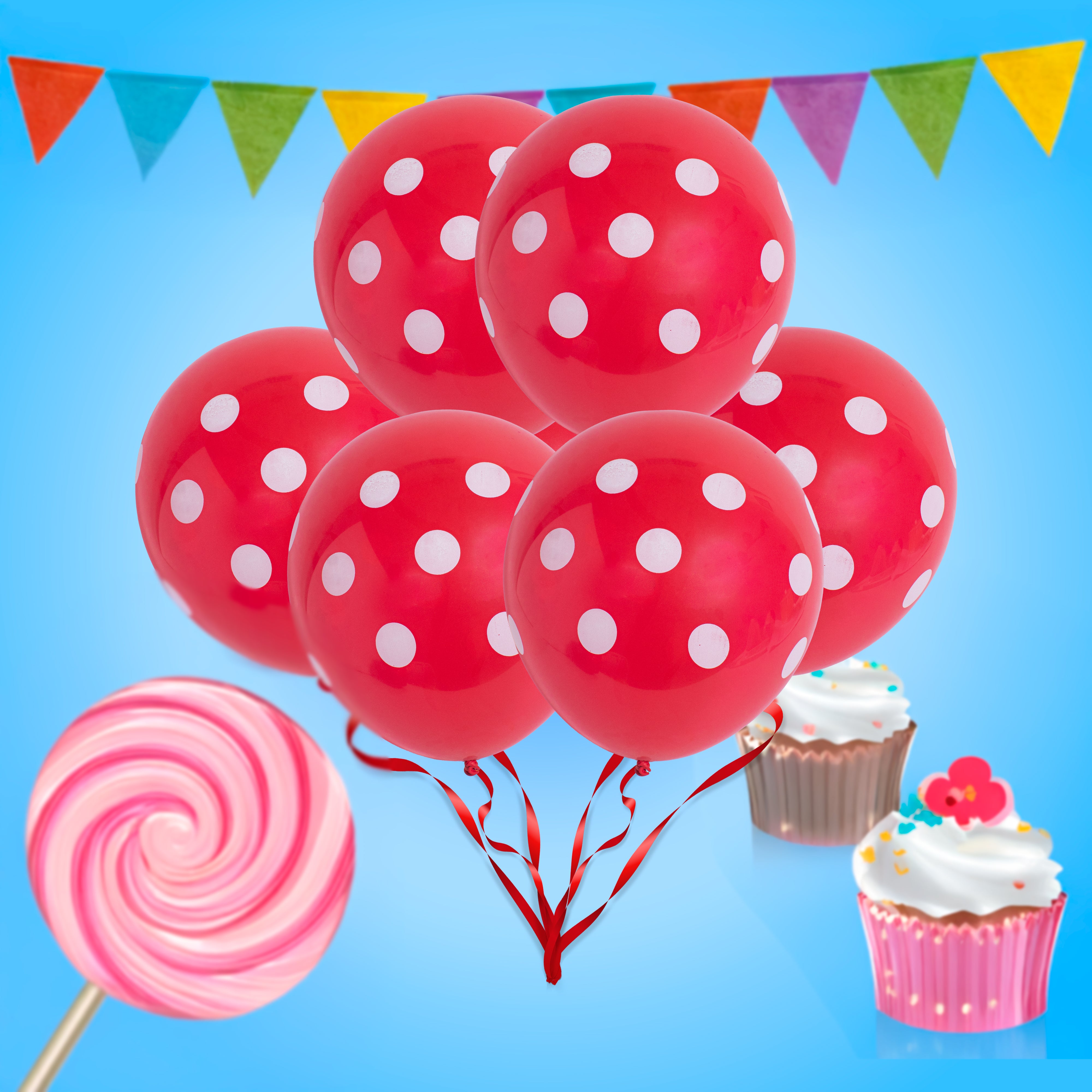 Pola Dot Balloons 14 when inflated Red 6pcs