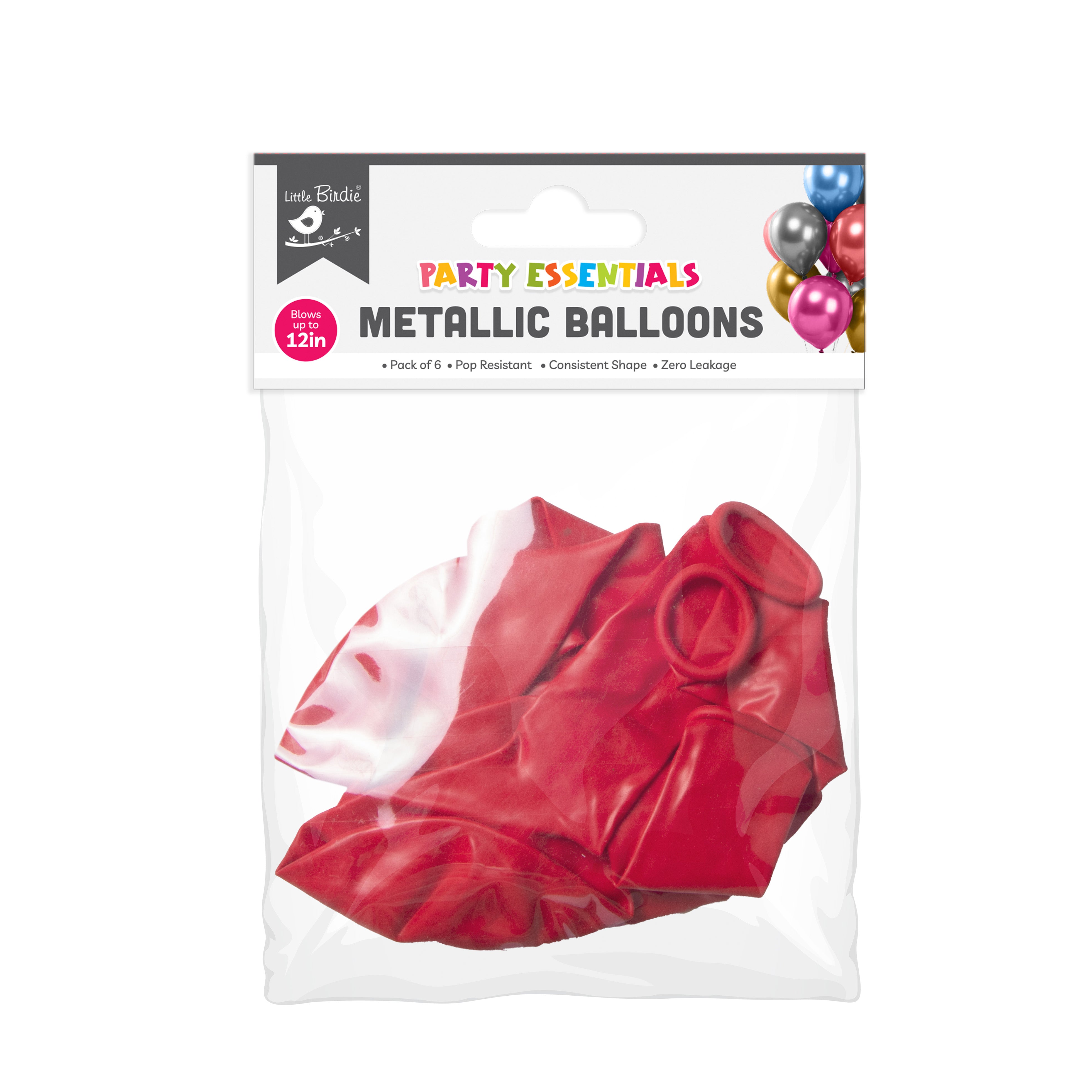 Metallic Balloons - Red (12 Inflated, Pack of 6)