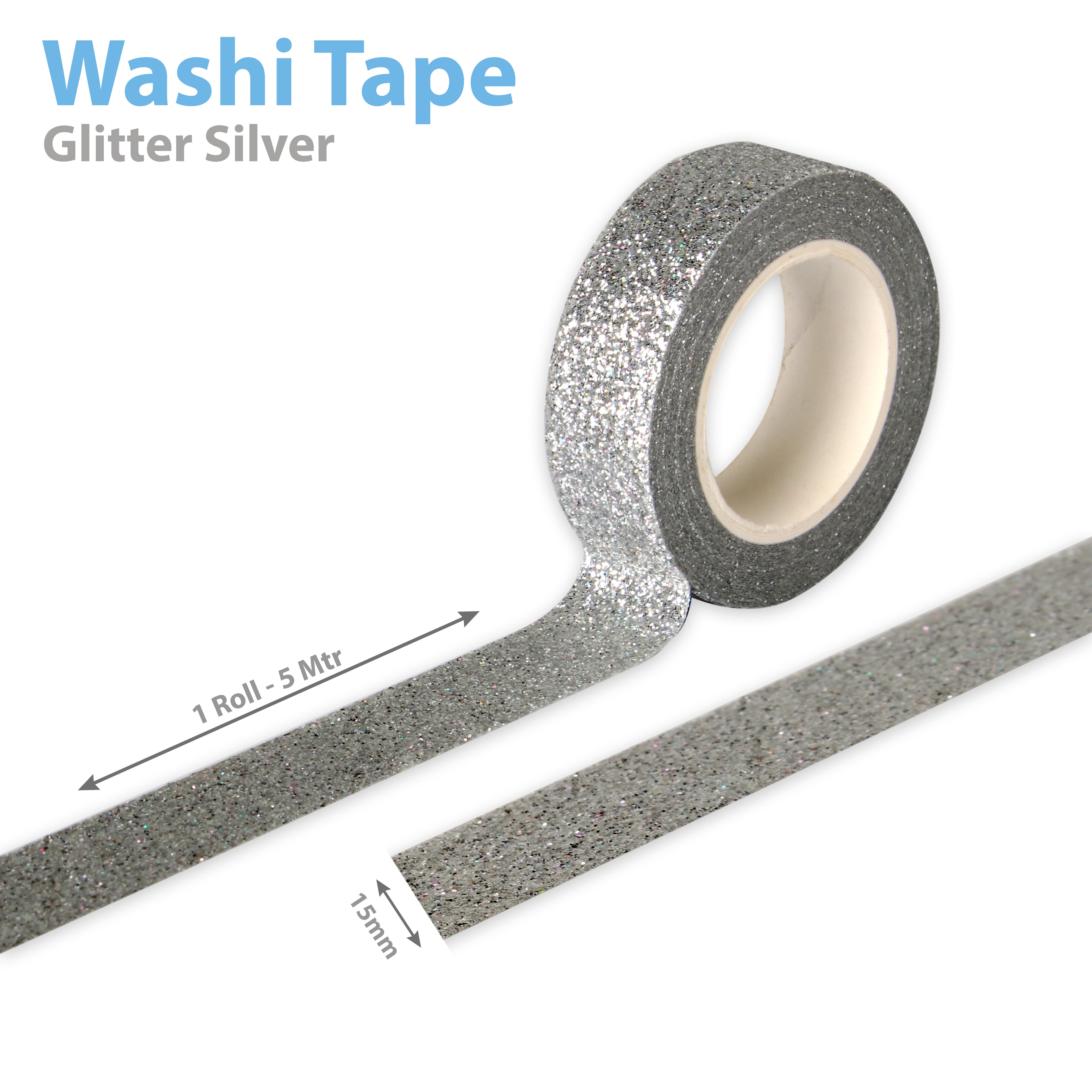 Washi Tape- Glitter Silver, 15mm x 5mtr