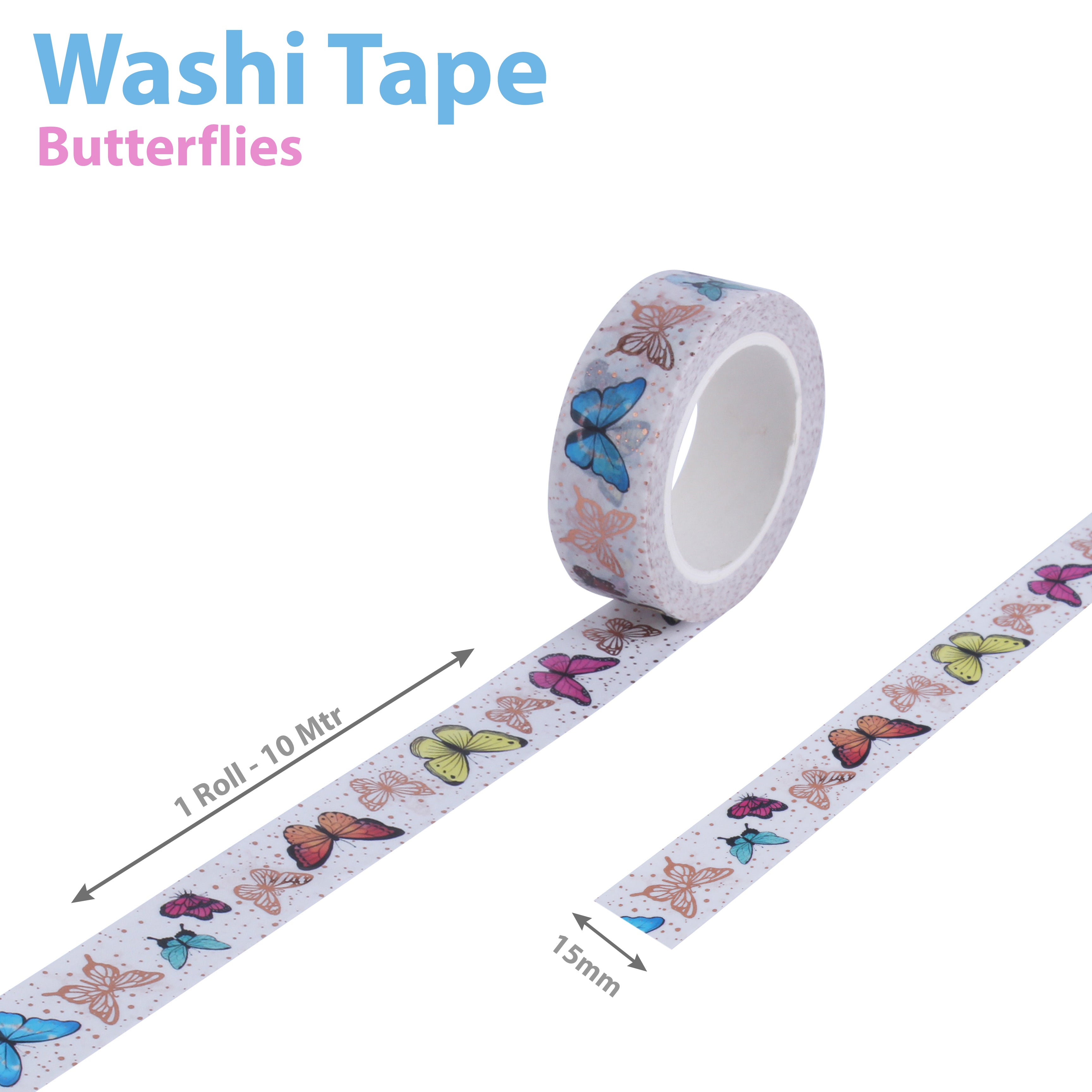 Washi Tape Butterflies 15mmx10Mtr 1Roll