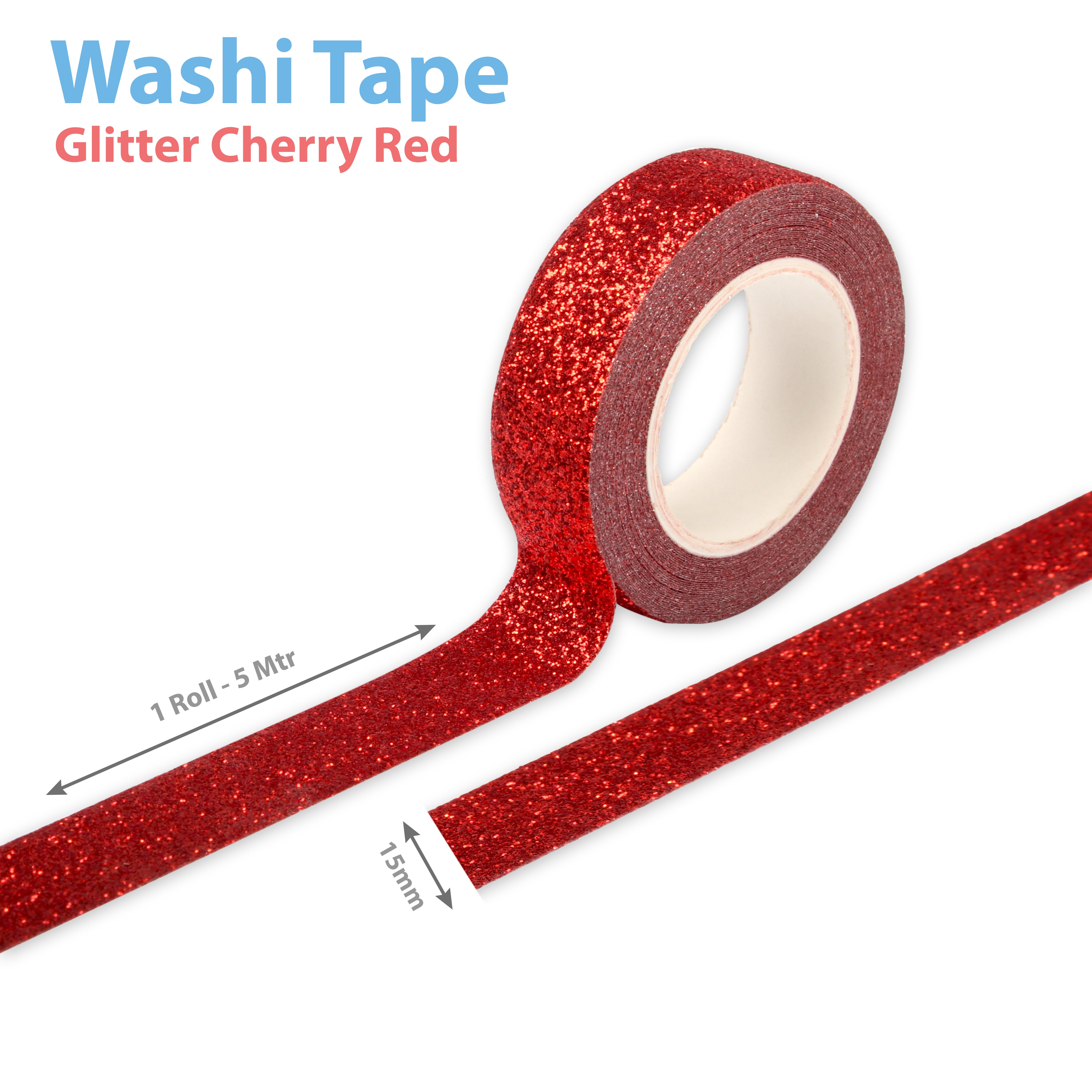 Washi Tape Glitter Cherry Red 15mmx5Mtr 1Roll