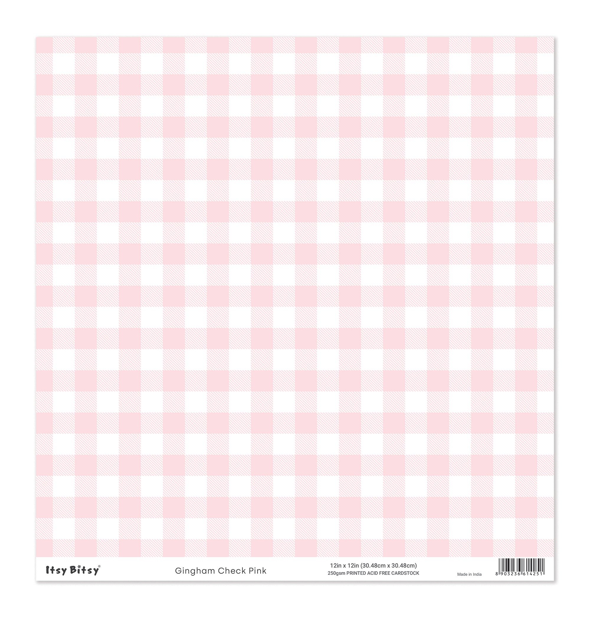 Printed Cardstock |  12 X 12inch |  Gingham Check Pink | 250gsm | 1Sheet