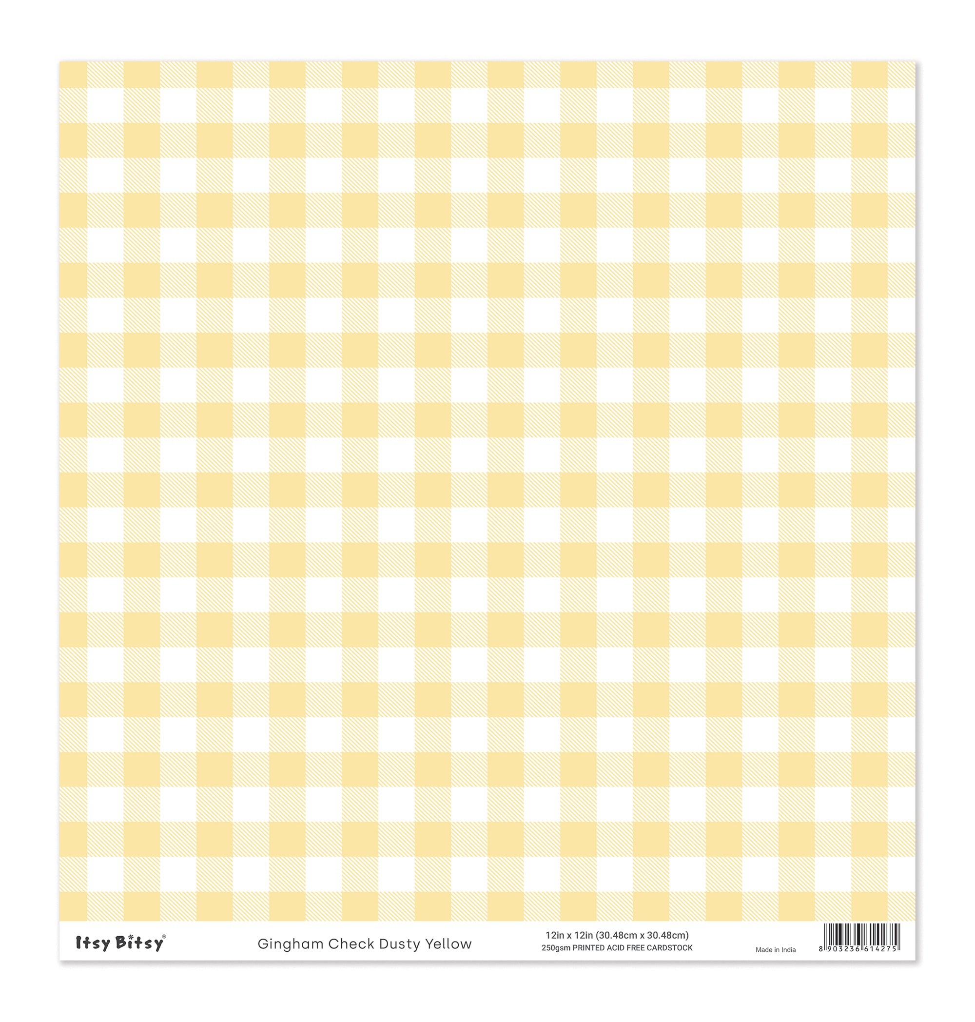 Printed Cardstock |  12 X 12inch |  Gingham Check Dusty Yellow | 250gsm | 1Sheet