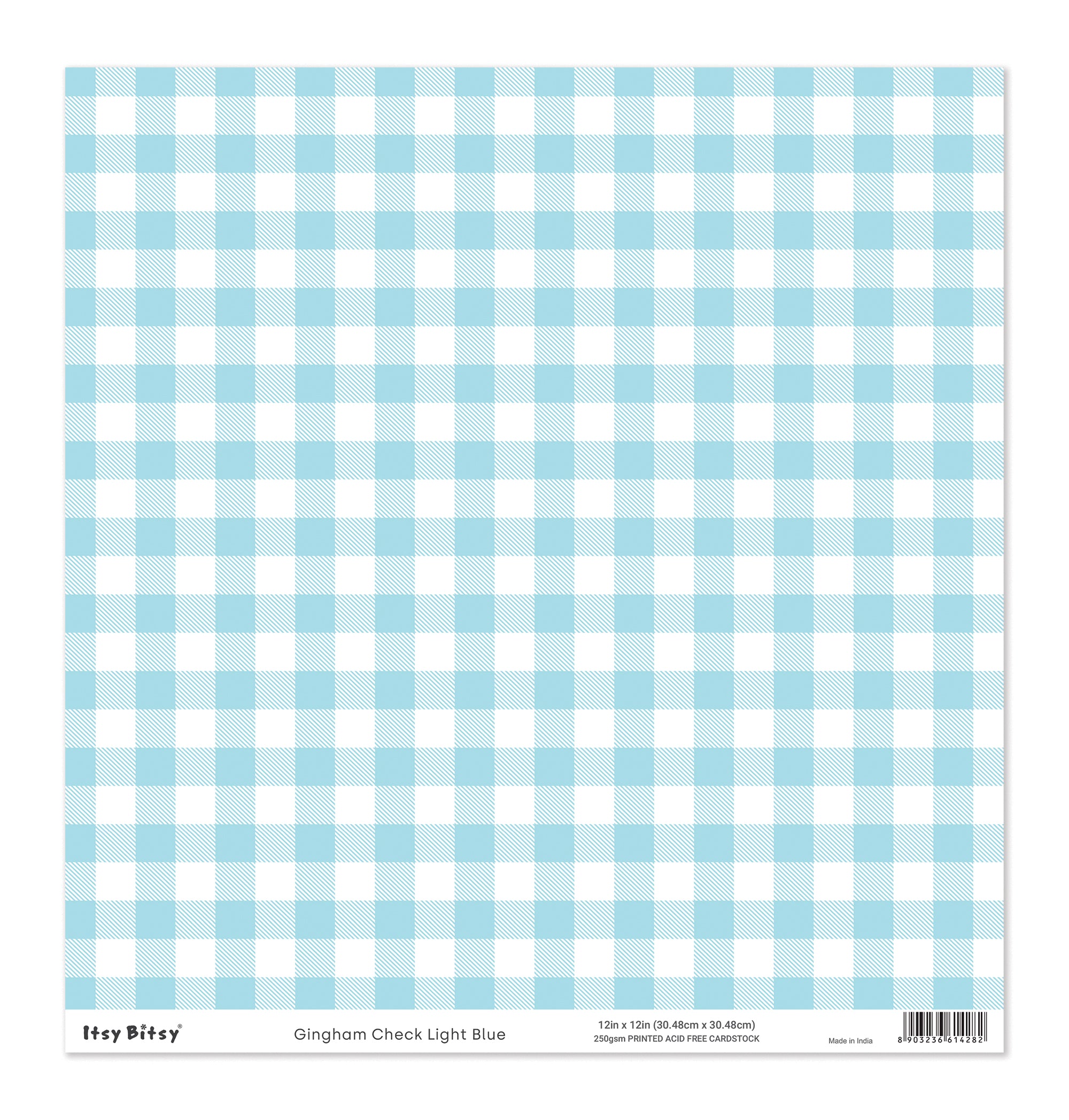 Printed Cardstock |  12 X 12inch |  Gingham Check Light Blue | 250gsm | 1Sheet