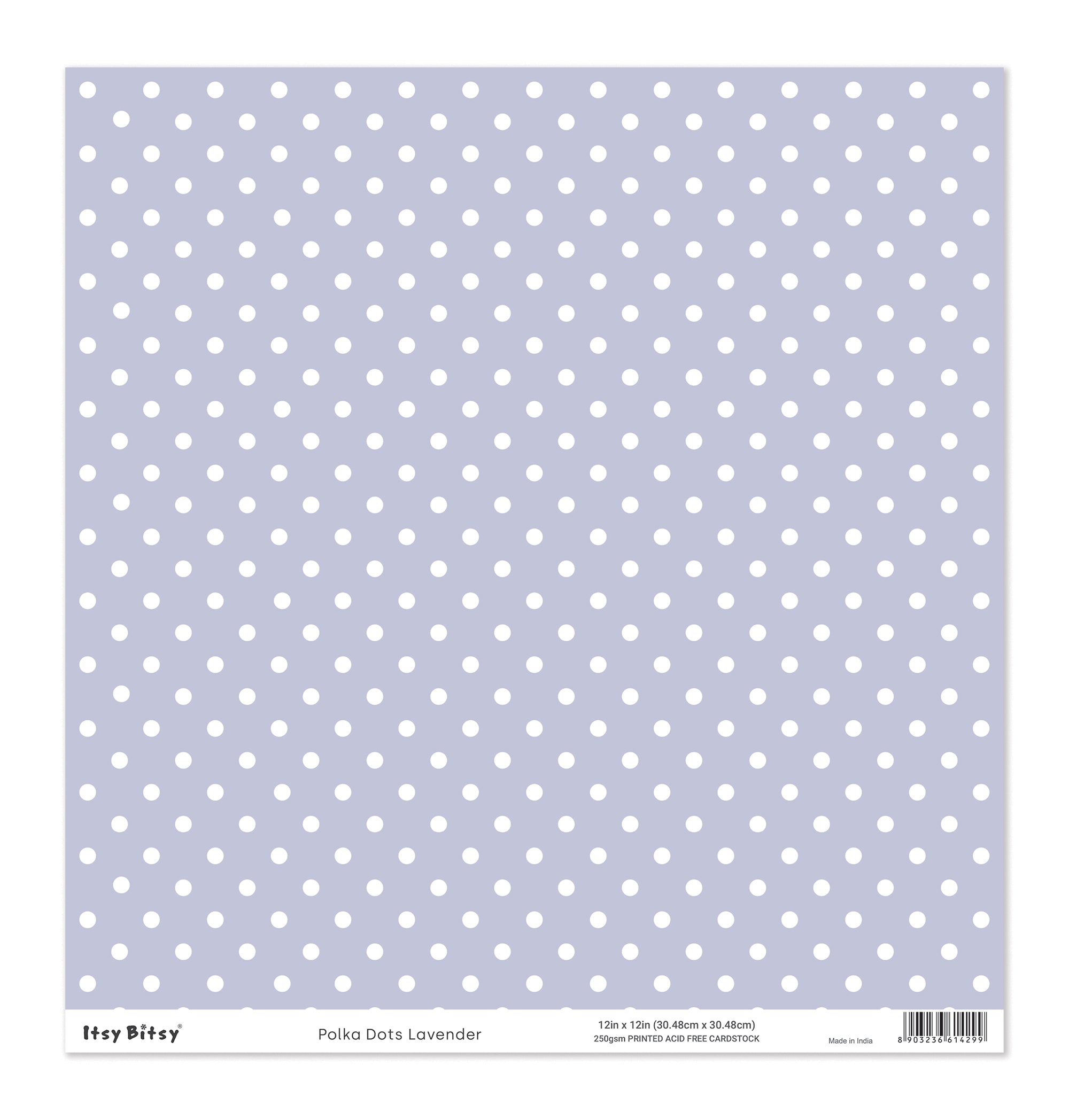 Printed Cardstock |  12 X 12inch |  Polka Dots Lavender | 250gsm | 1Sheet