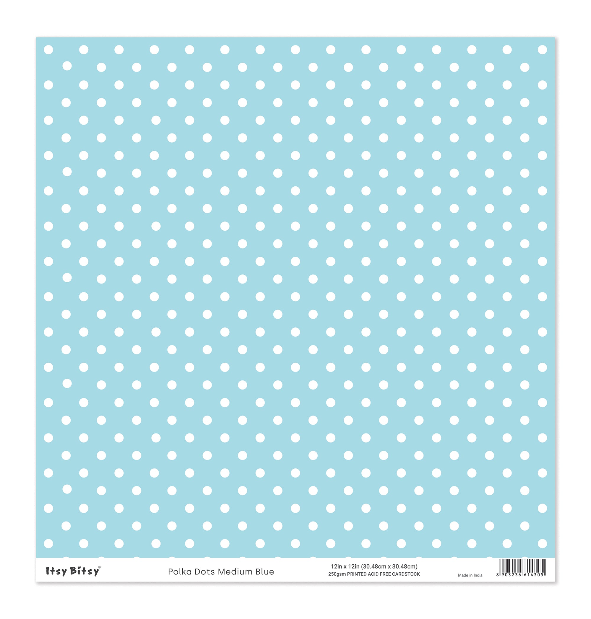 Printed Cardstock |  12 X 12inch |  Polka Dots Medium Blue | 250gsm | 1Sheet