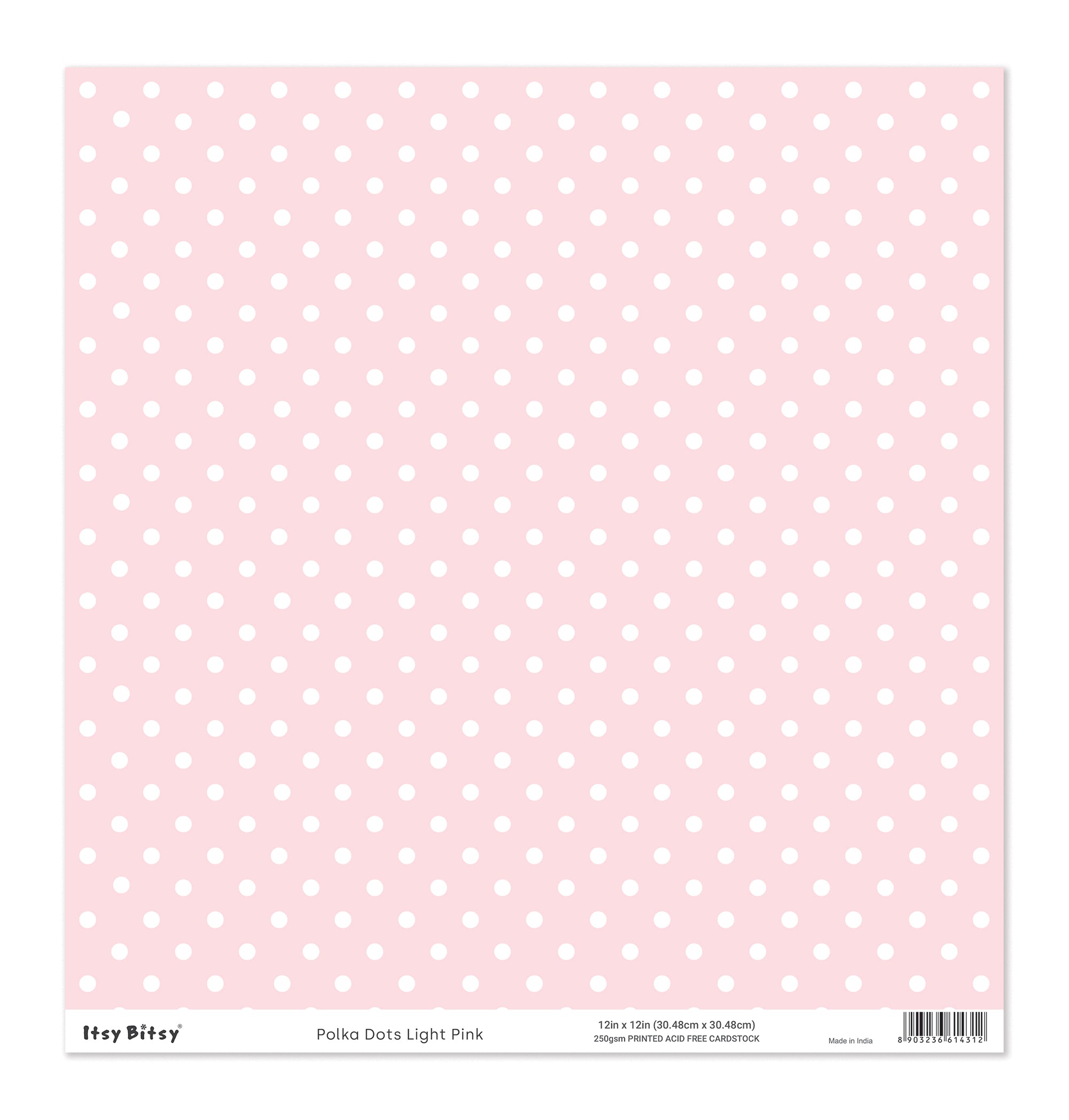 Printed Cardstock |  12 X 12inch |  Polka Dots Light Pink | 250gsm | 1Sheet