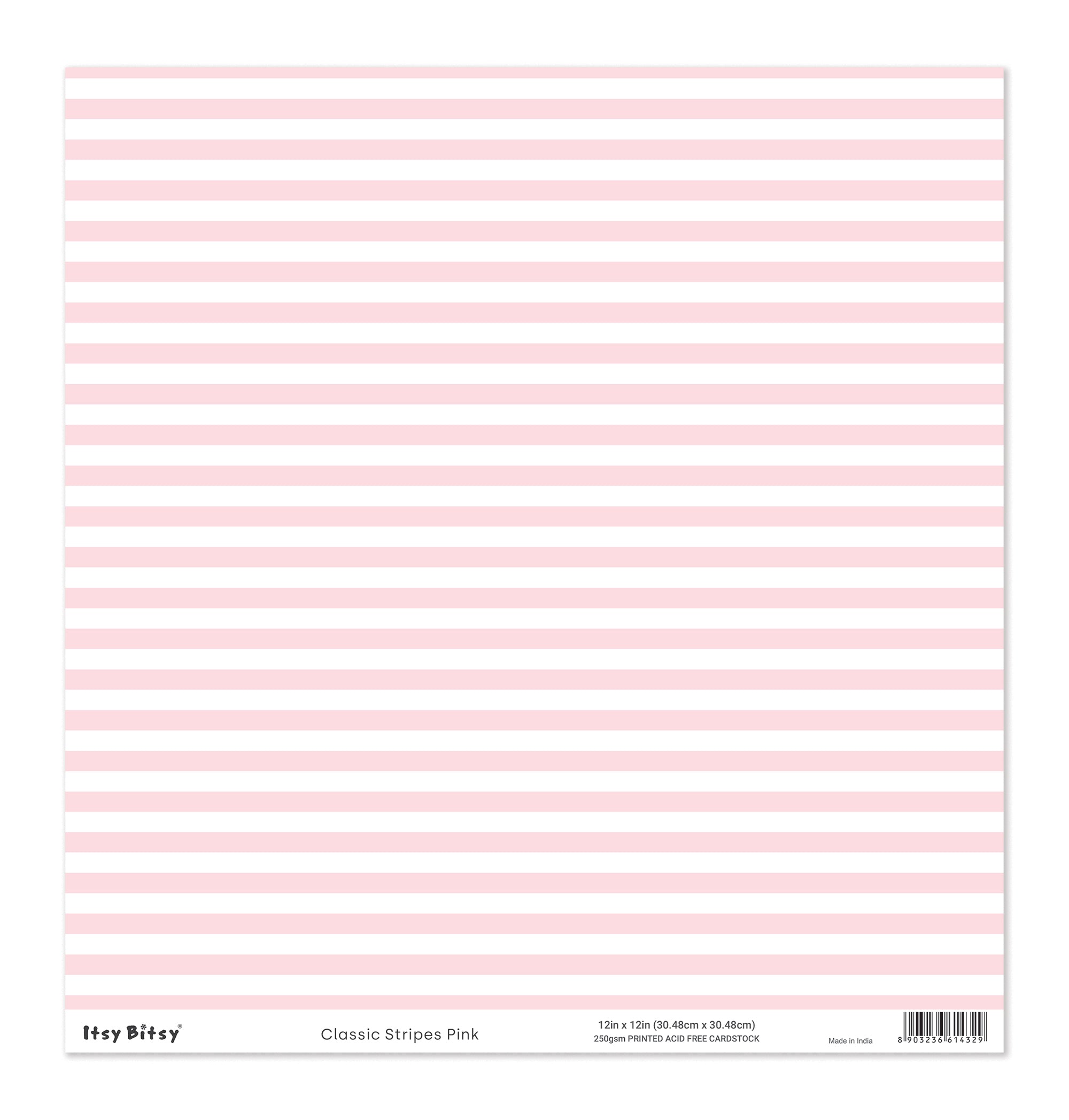 Printed Cardstock |  12 X 12inch |  Classic Stripes Pink | 250gsm | 1Sheet