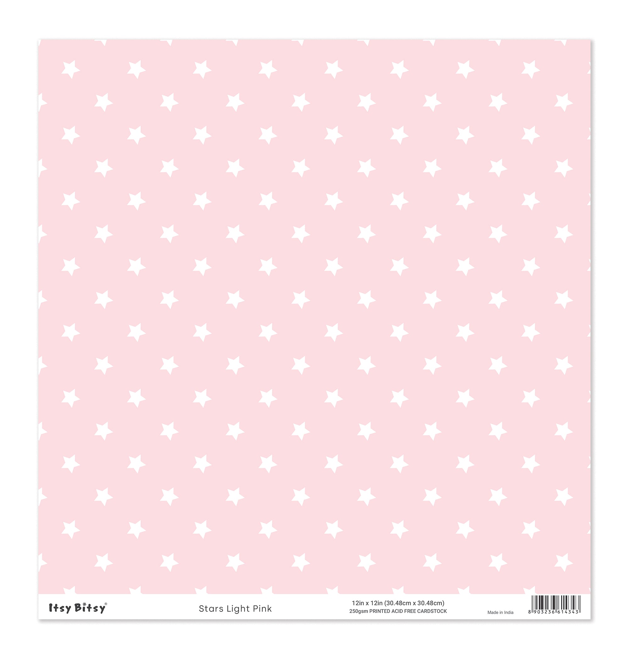 Printed Cardstock |  12 X 12inch |  Stars Light Pink | 250gsm | 1Sheet