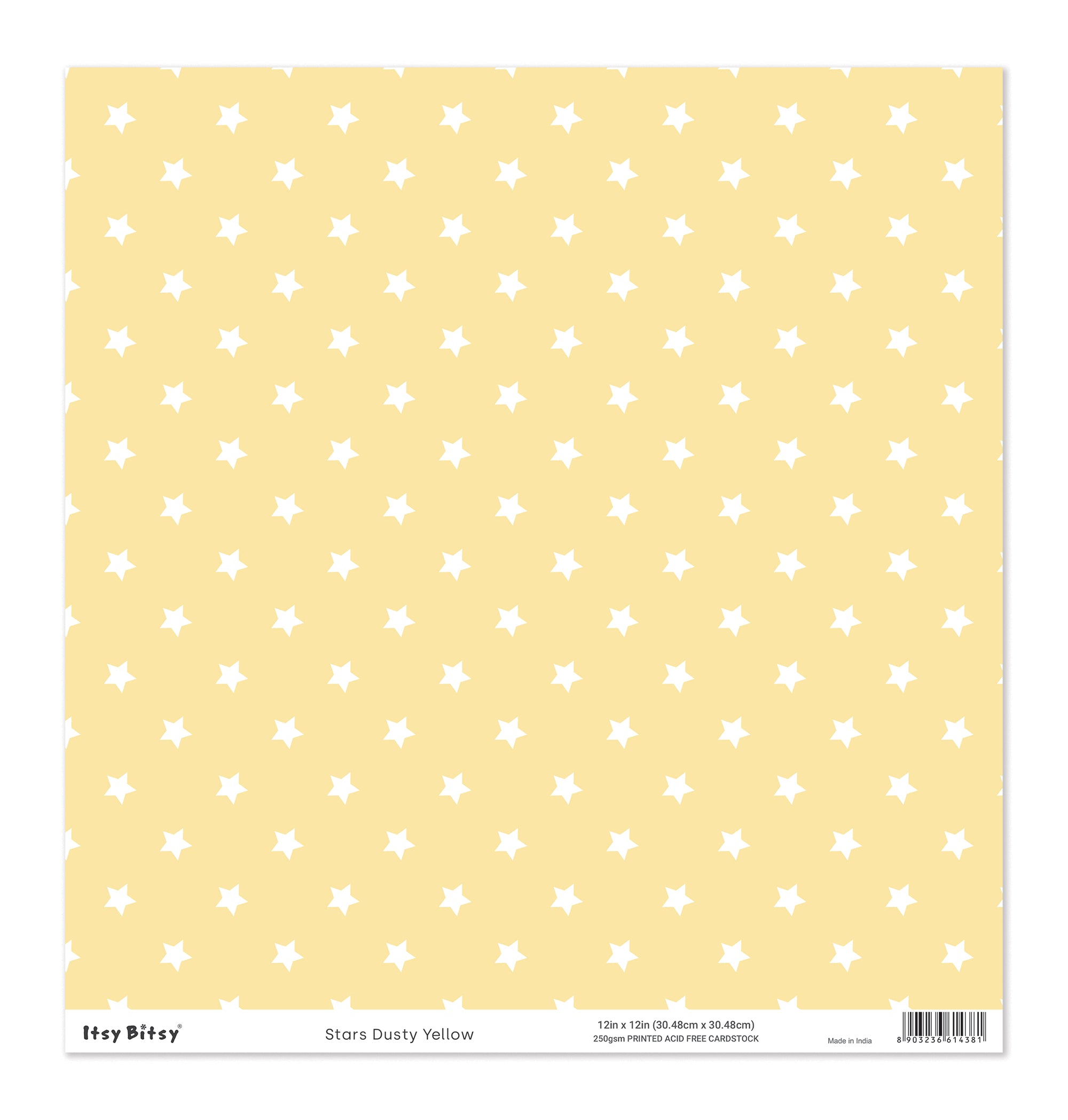 Printed Cardstock |  12 X 12inch |  Stars Dusty Yellow | 250gsm | 1Sheet