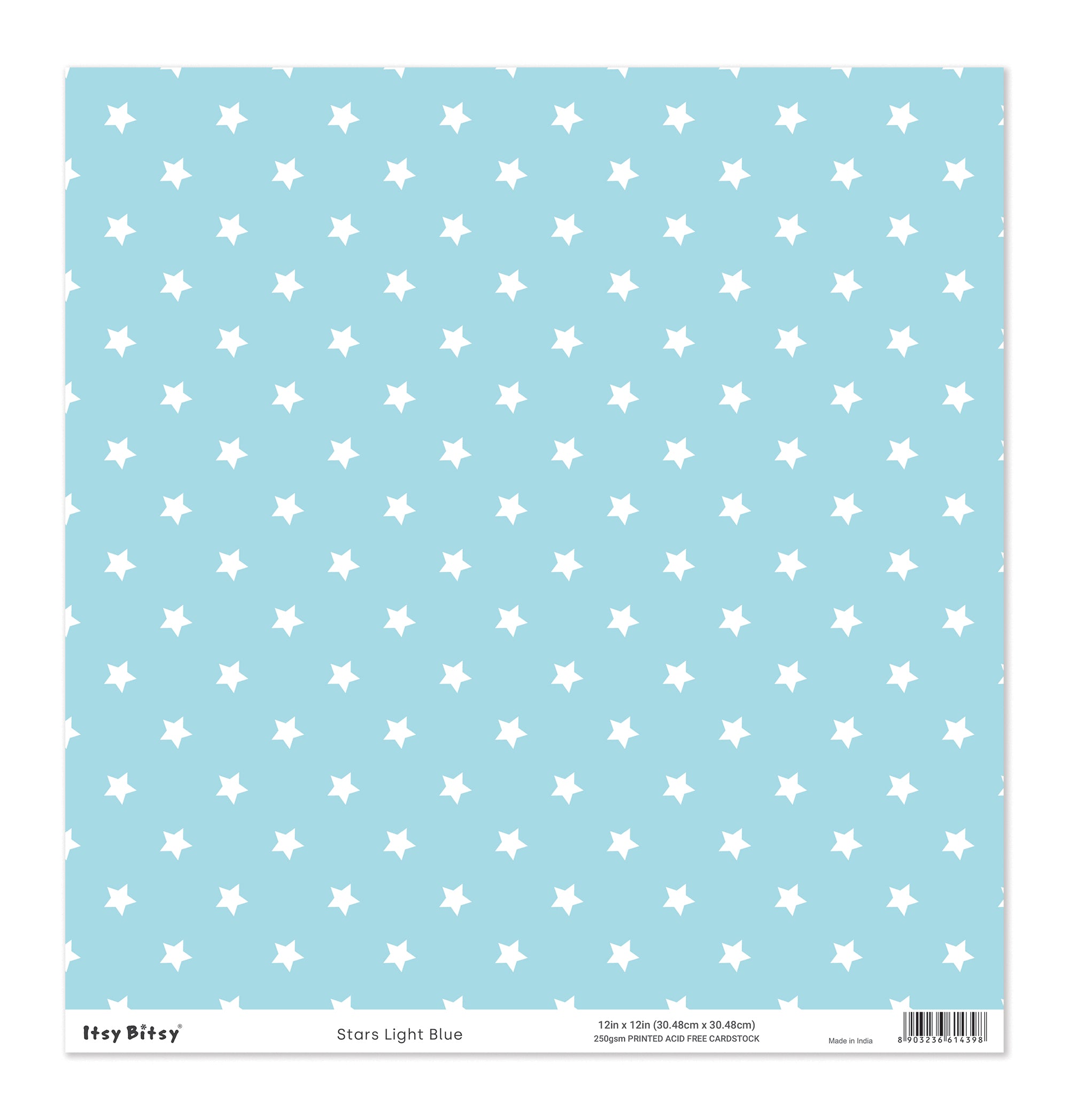 Printed Cardstock |  12 X 12inch |  Stars Light Blue | 250gsm | 1Sheet