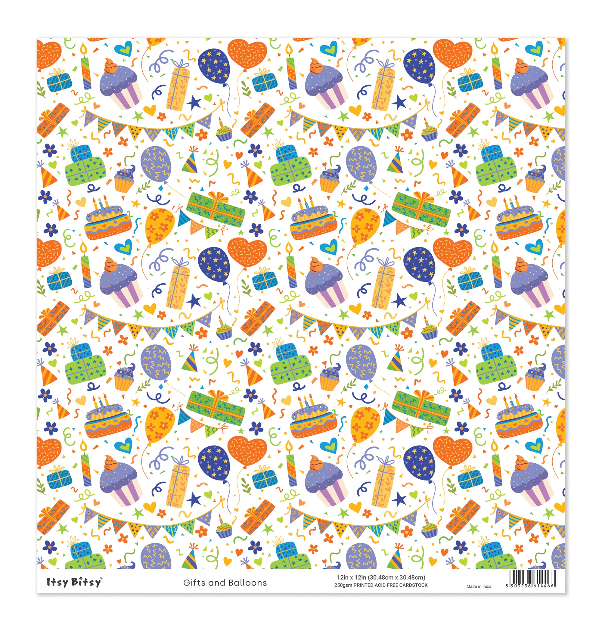 Printed Cardstock |  12 X 12inch |  Gifts and Balloons | 250gsm | 1Sheet