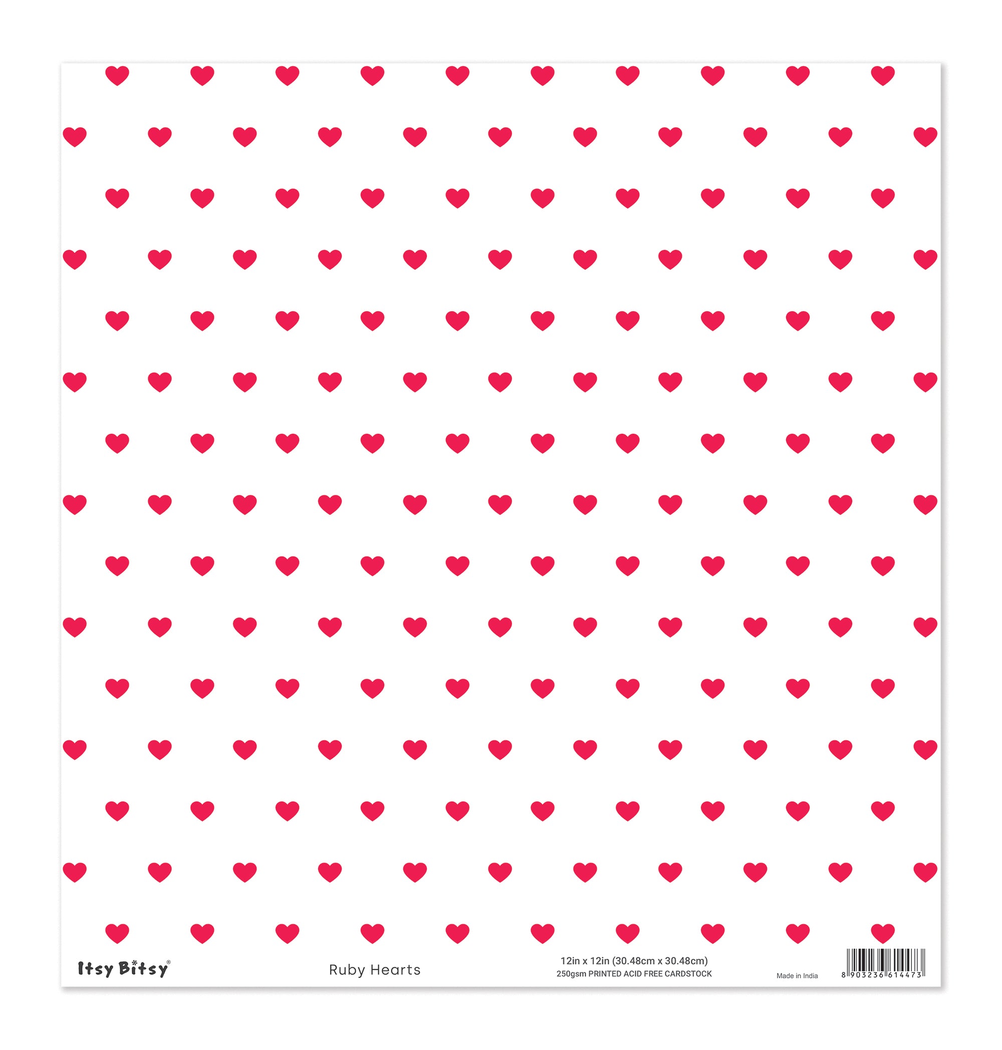 Printed Cardstock |  12 X 12inch |  Ruby Hearts | 250gsm | 1Sheet