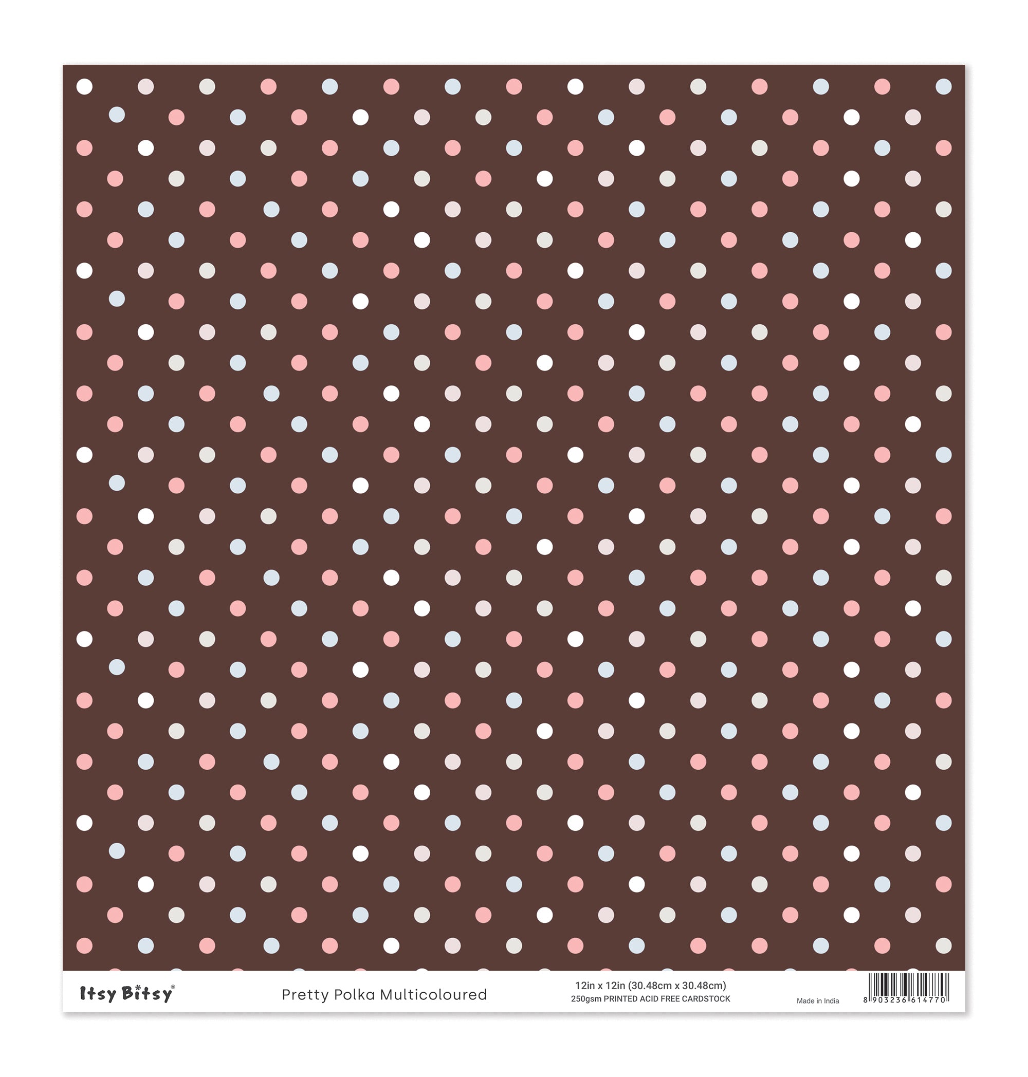 Printed Cardstock |  12 X 12inch |  Pretty Polka Multi coloured | 250gsm | 1Sheet