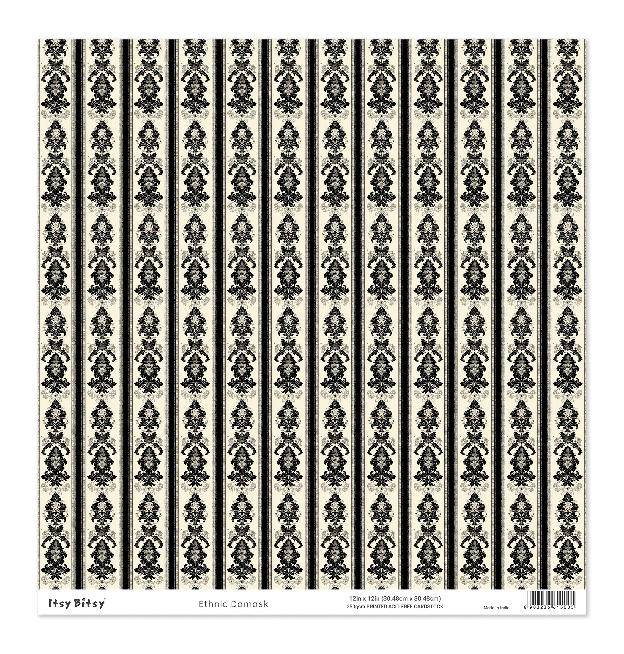 Printed Cardstock |  12 X 12inch |  Ethnic Damask | 250gsm | 1Sheet