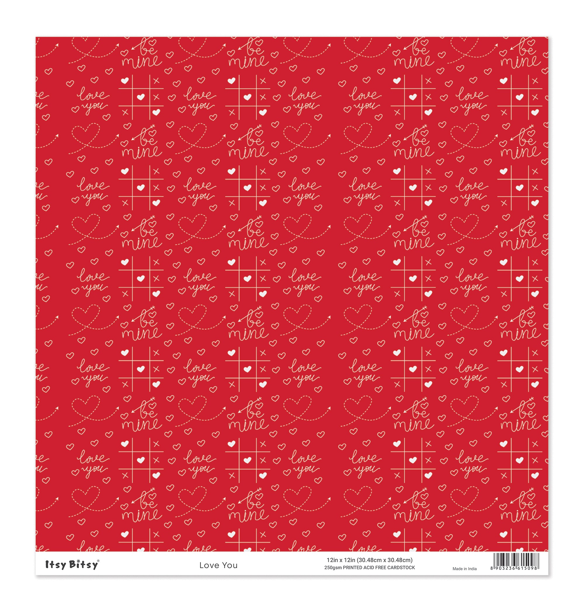 Printed Cardstock |  12 X 12inch |  Love You | 250gsm | 1Sheet